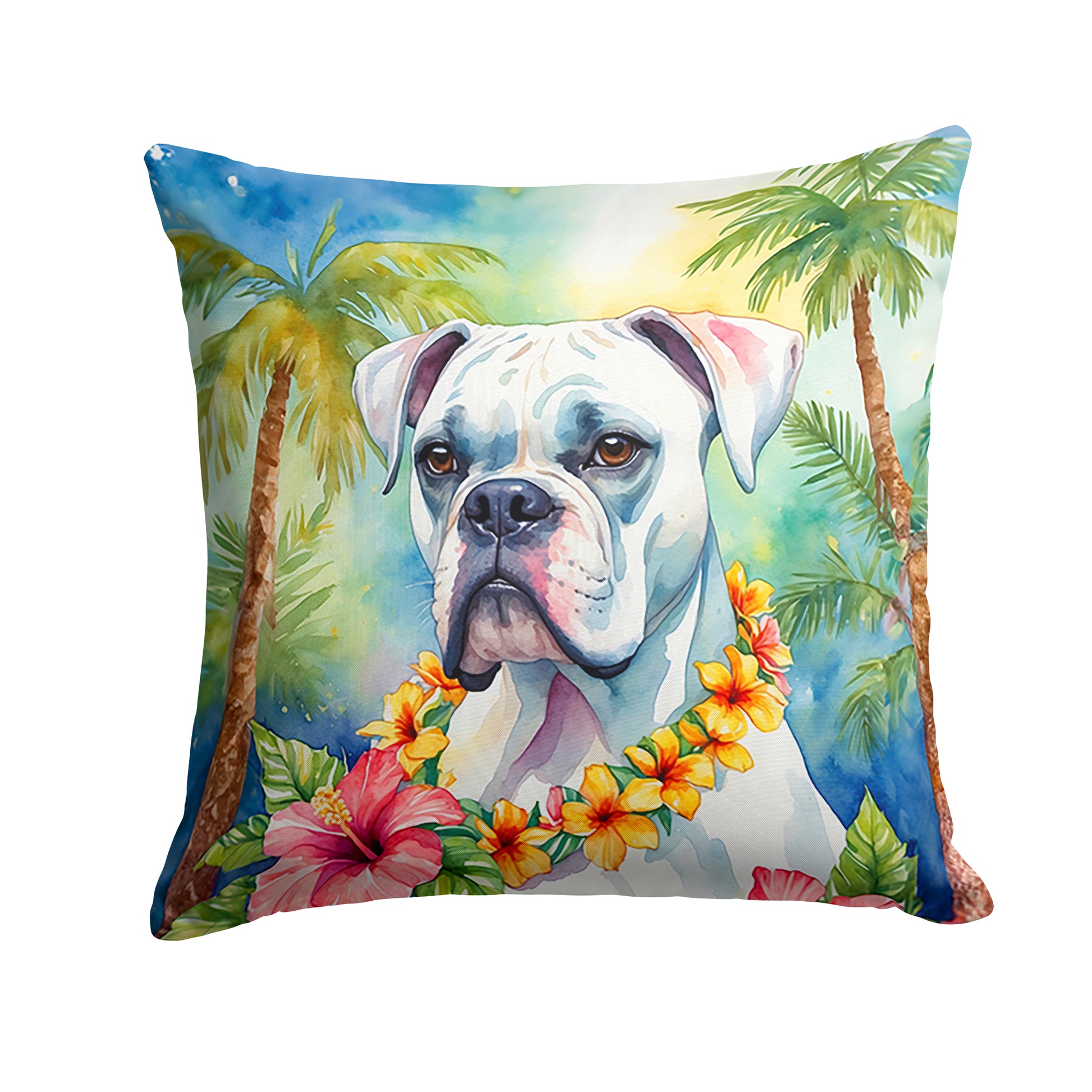 Buy this White Boxer Luau Throw Pillow