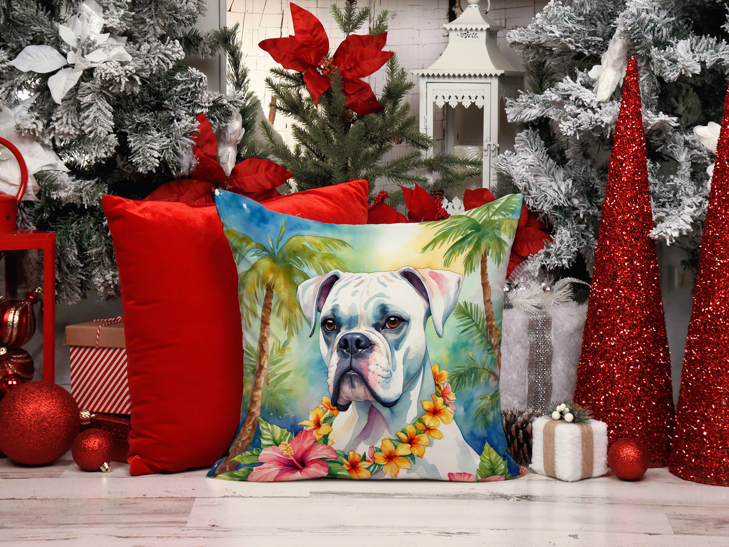 White Boxer Luau Throw Pillow