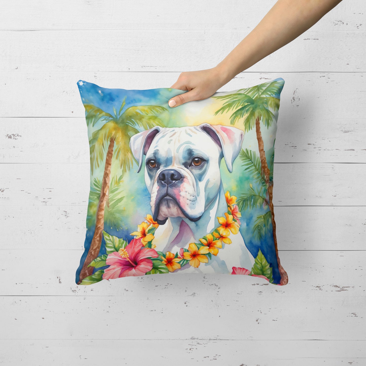 White Boxer Luau Throw Pillow