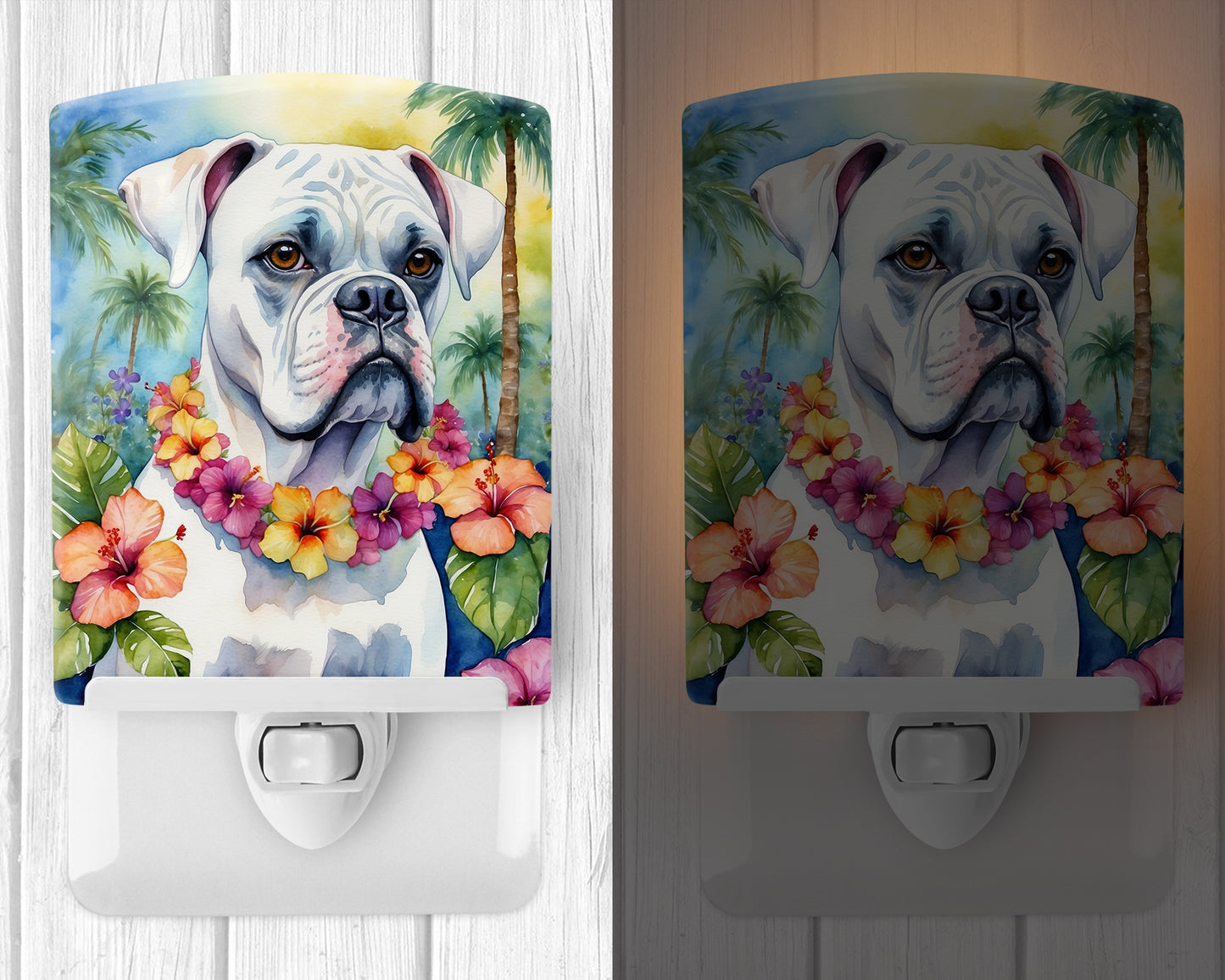 White Boxer Luau Ceramic Night Light