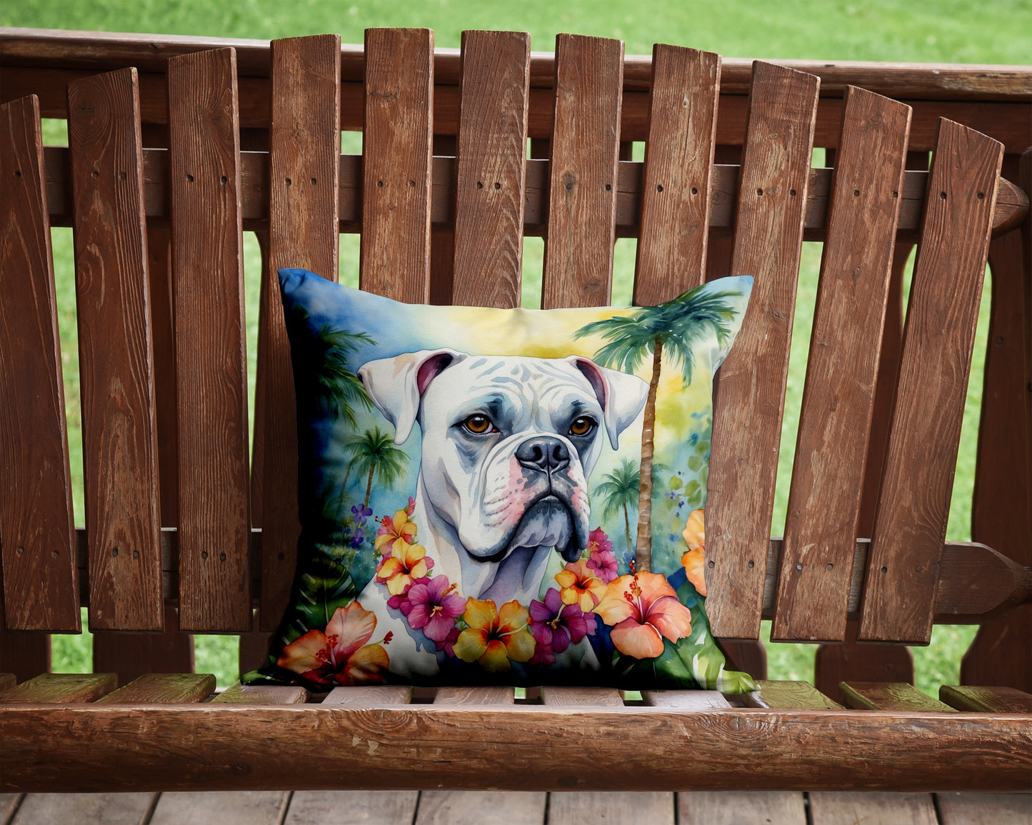 White Boxer Luau Throw Pillow