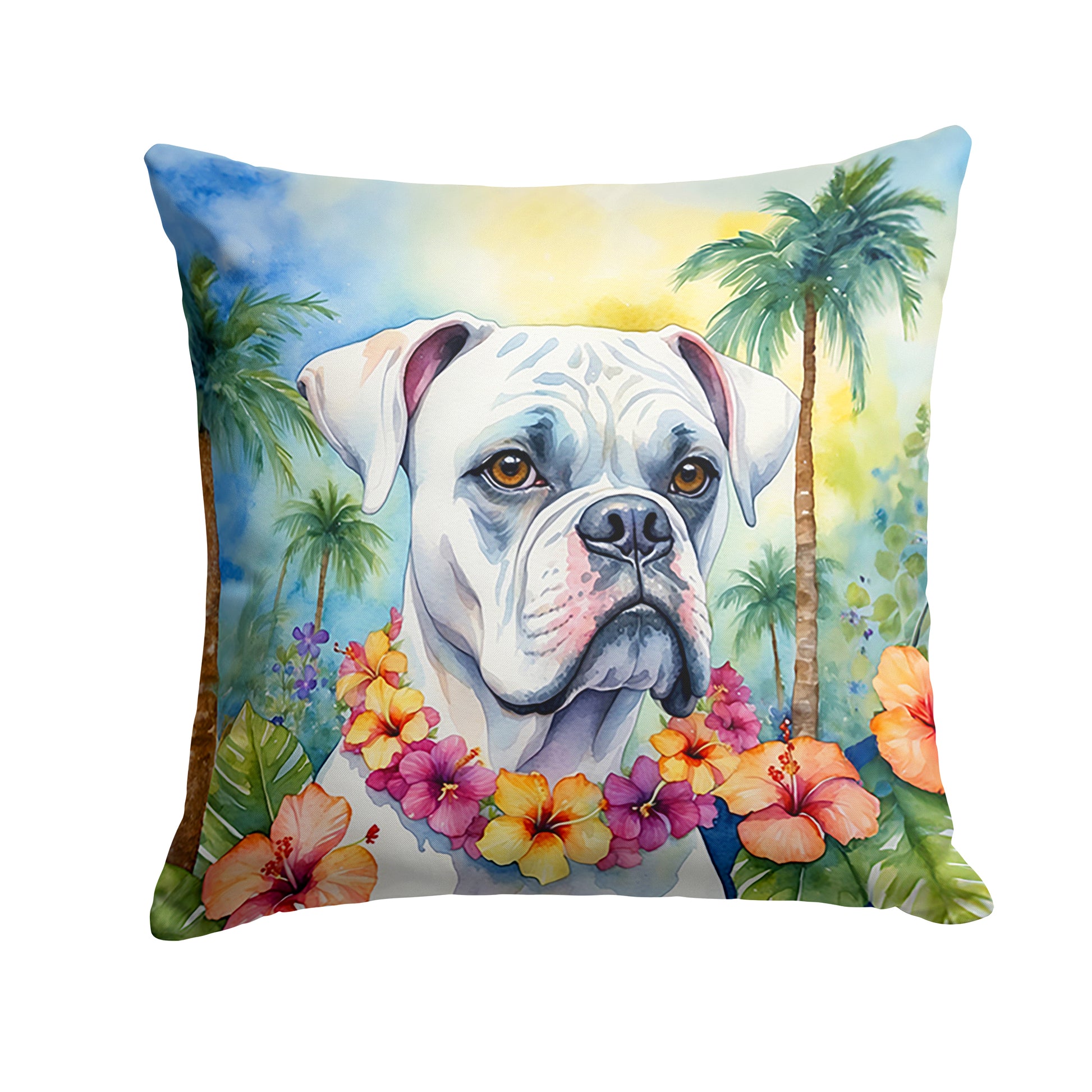 Buy this White Boxer Luau Throw Pillow