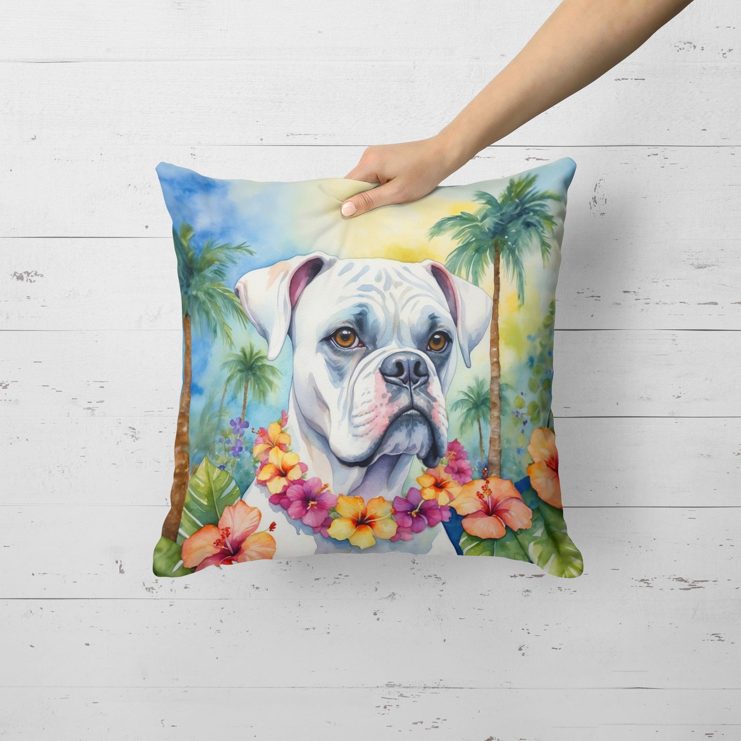 White Boxer Luau Throw Pillow