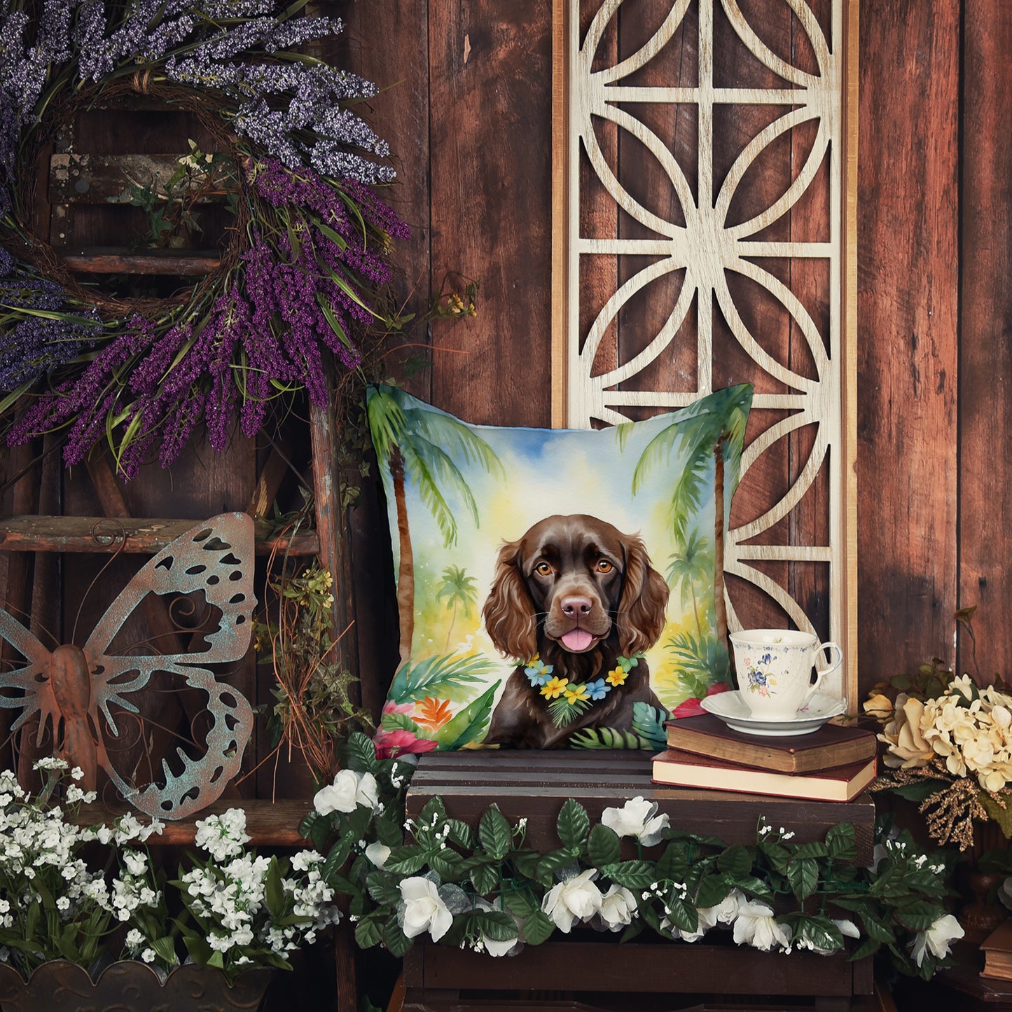 Boykin Spaniel Luau Throw Pillow