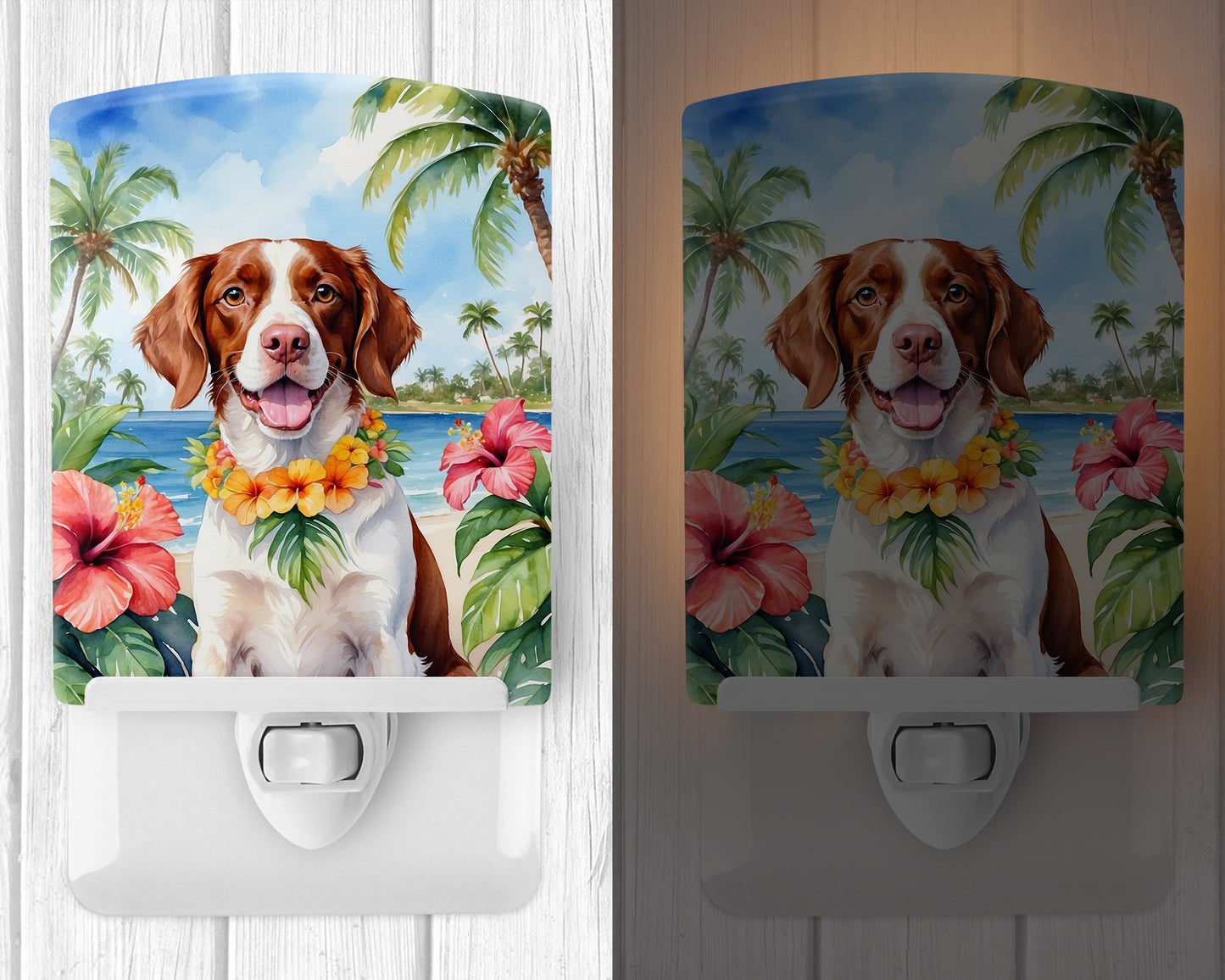 Brittany Spaniel Luau Ceramic Night Light