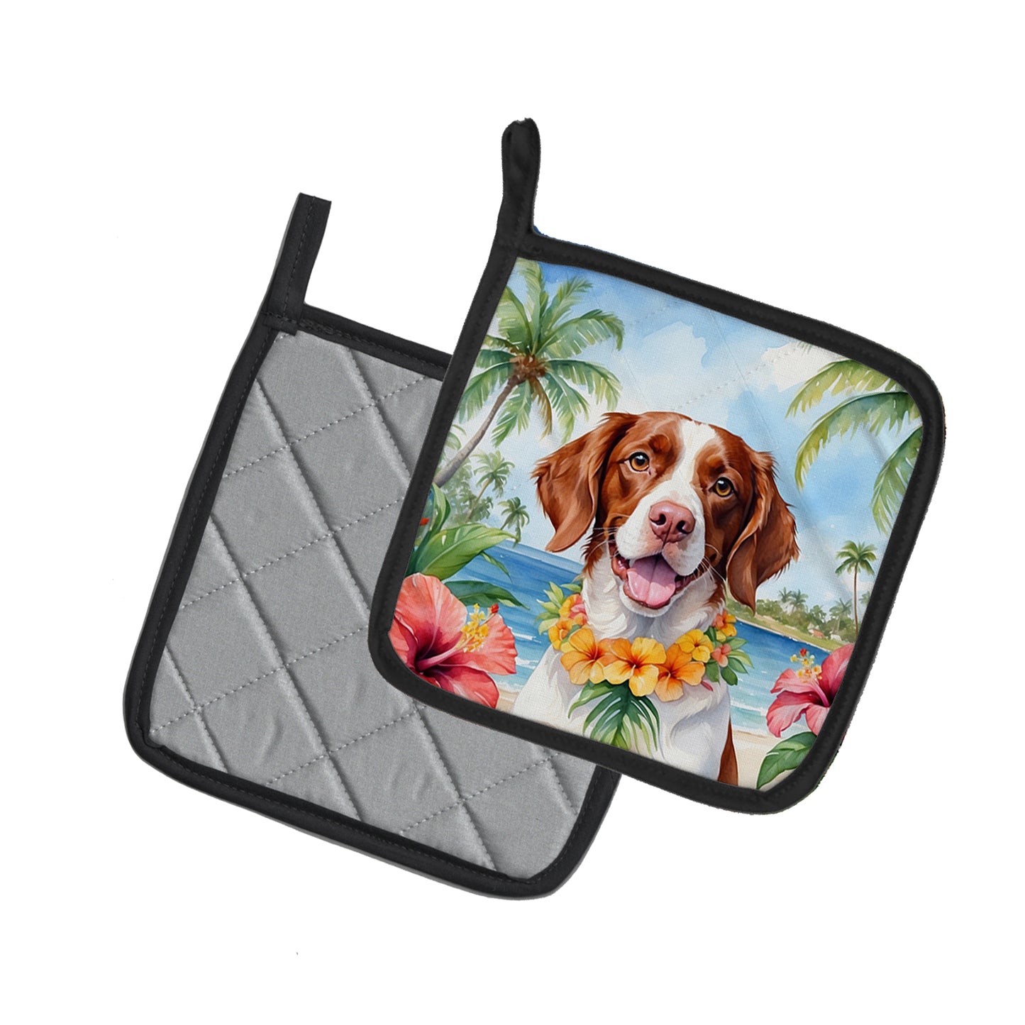 Brittany Spaniel Luau Pair of Pot Holders