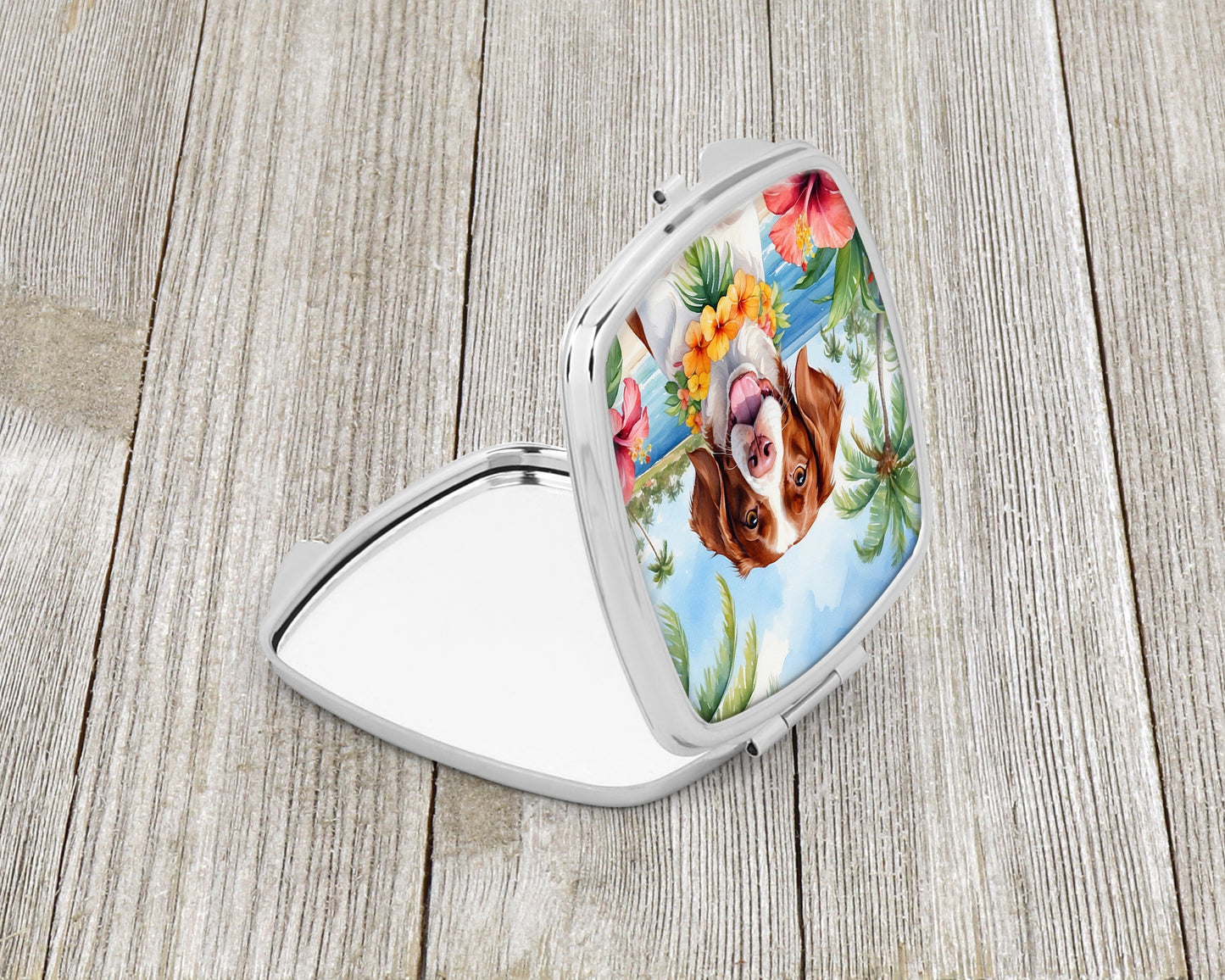 Brittany Spaniel Luau Compact Mirror