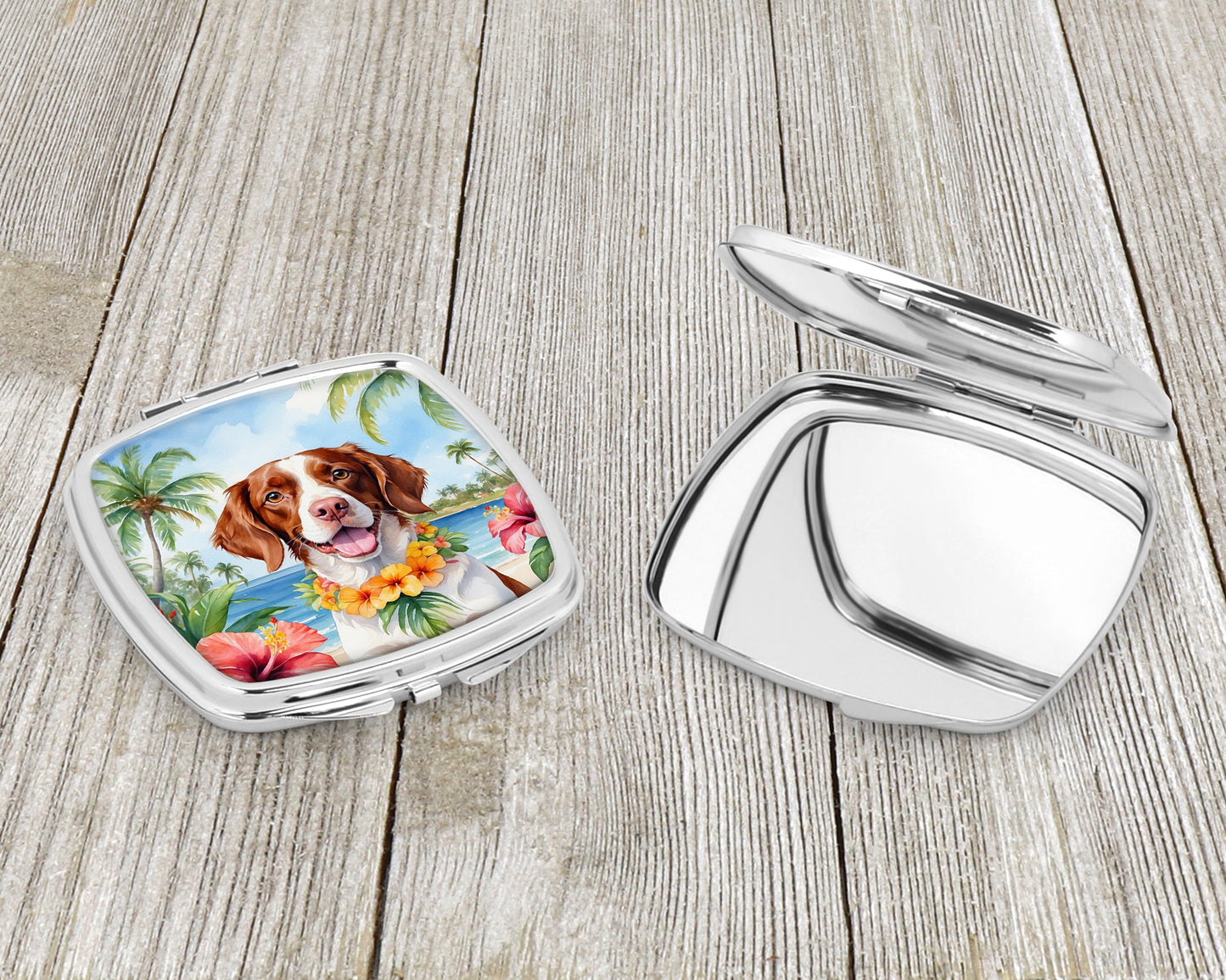 Brittany Spaniel Luau Compact Mirror