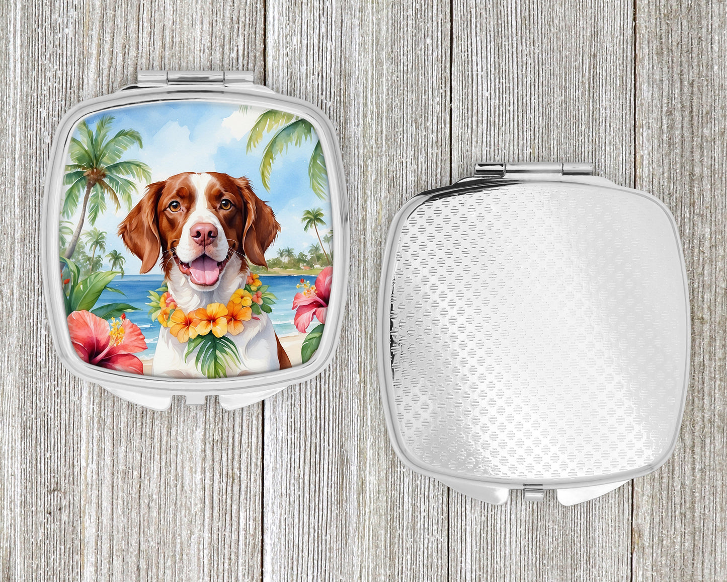 Brittany Spaniel Luau Compact Mirror