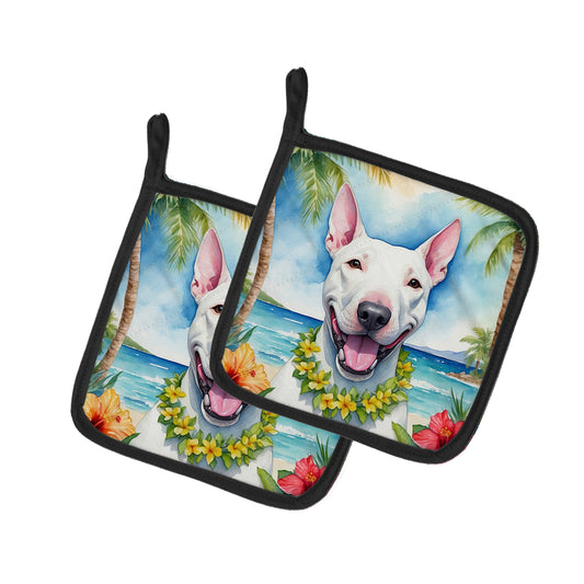 Buy this Bull Terrier Luau Pair of Pot Holders