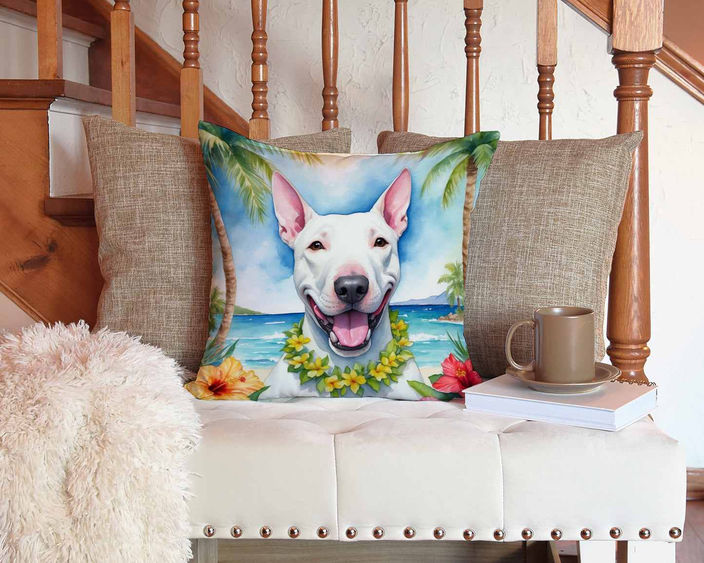 Bull Terrier Luau Throw Pillow