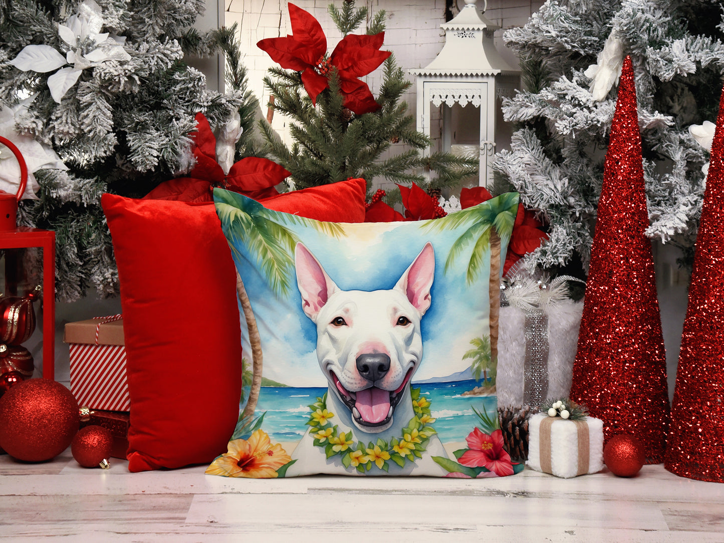 Bull Terrier Luau Throw Pillow