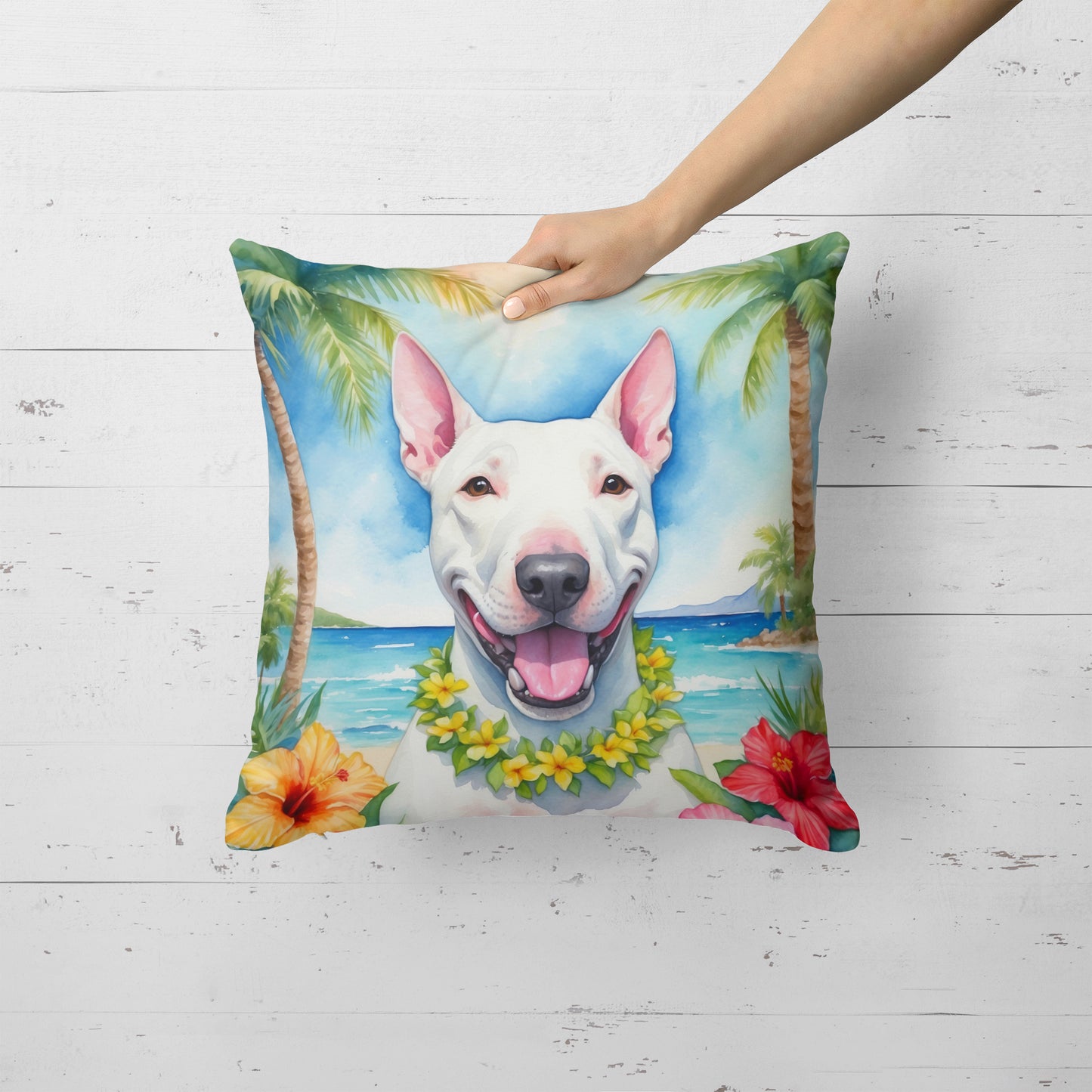 Bull Terrier Luau Throw Pillow