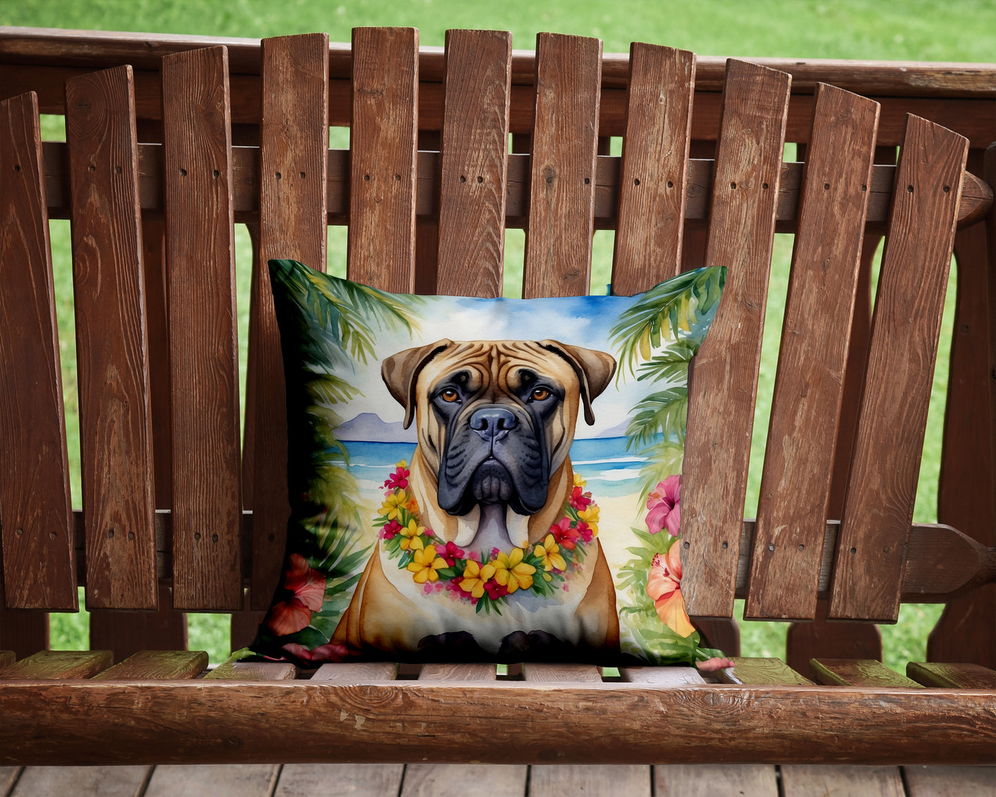 Bullmastiff Luau Throw Pillow