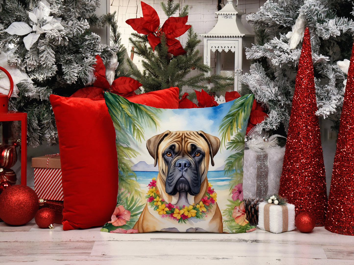 Bullmastiff Luau Throw Pillow