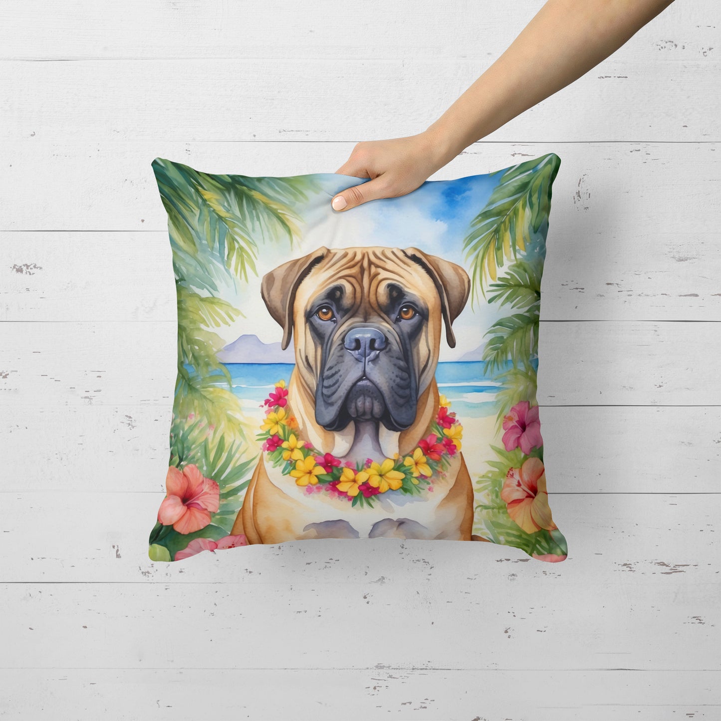 Bullmastiff Luau Throw Pillow