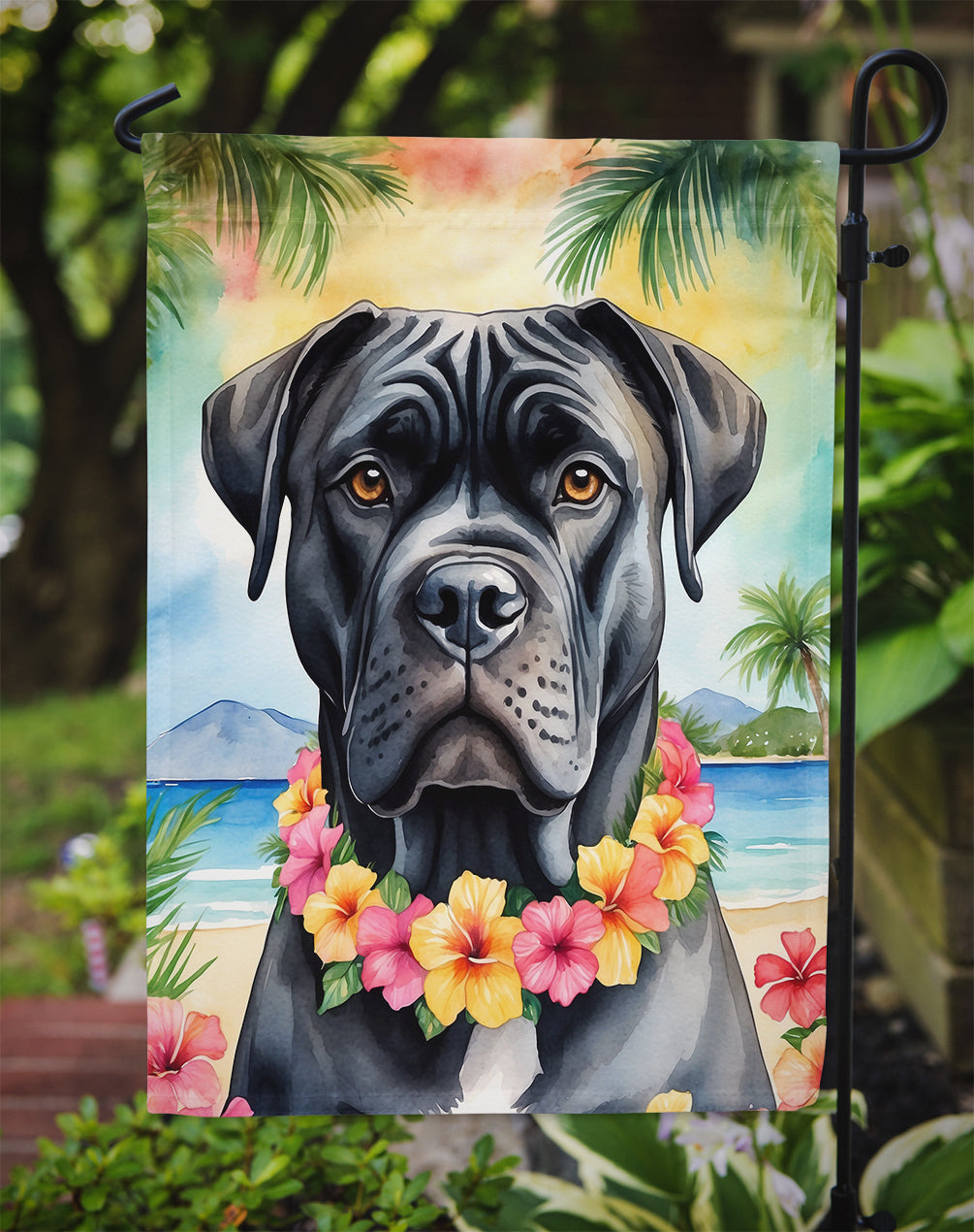 Cane Corso Luau Garden Flag