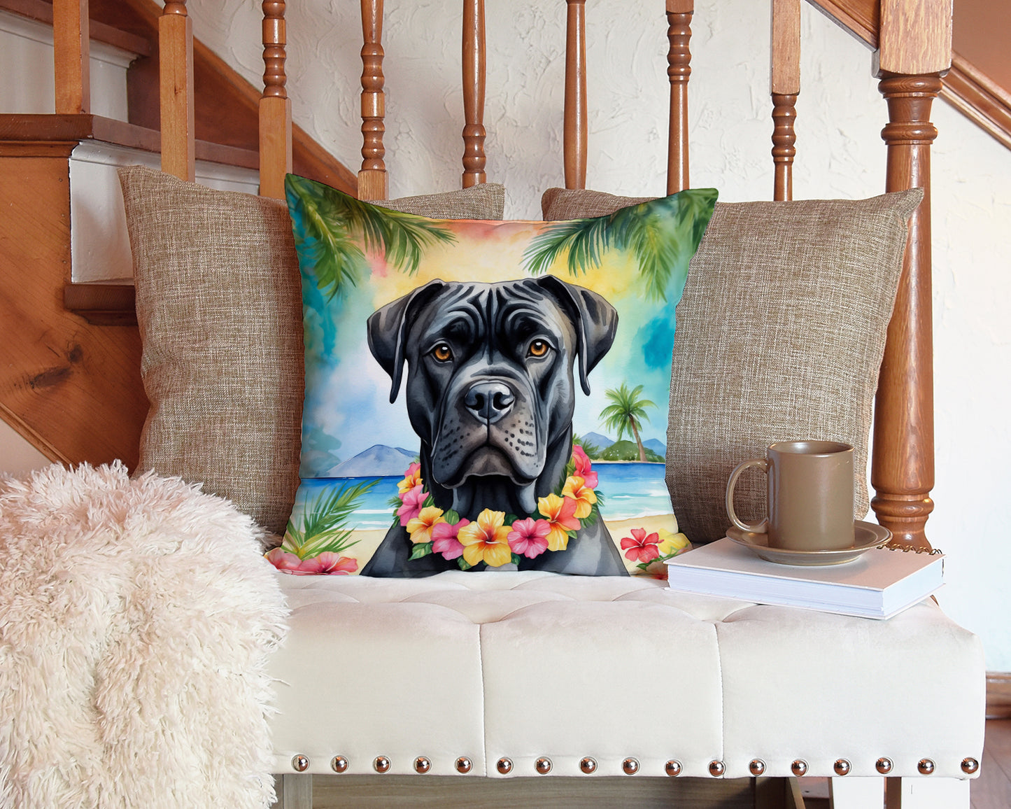 Cane Corso Luau Throw Pillow