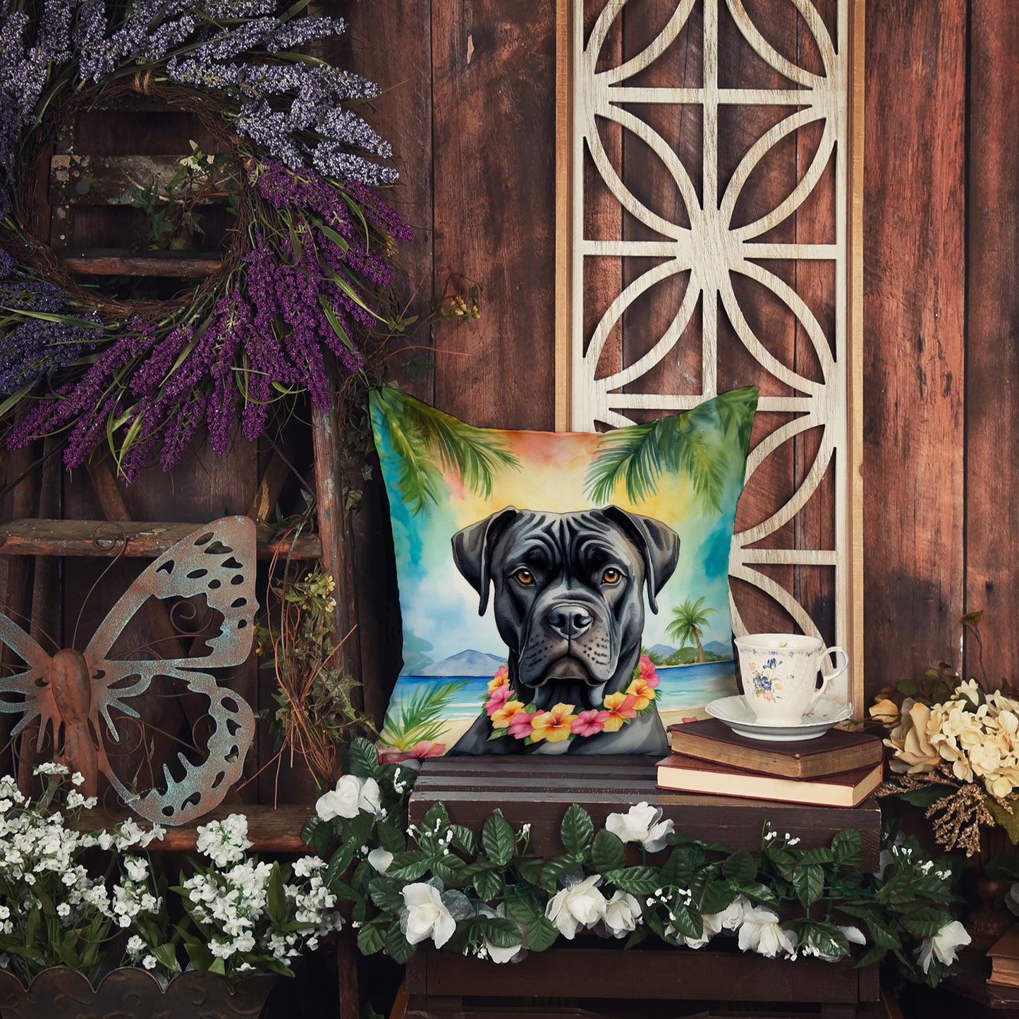 Cane Corso Luau Throw Pillow