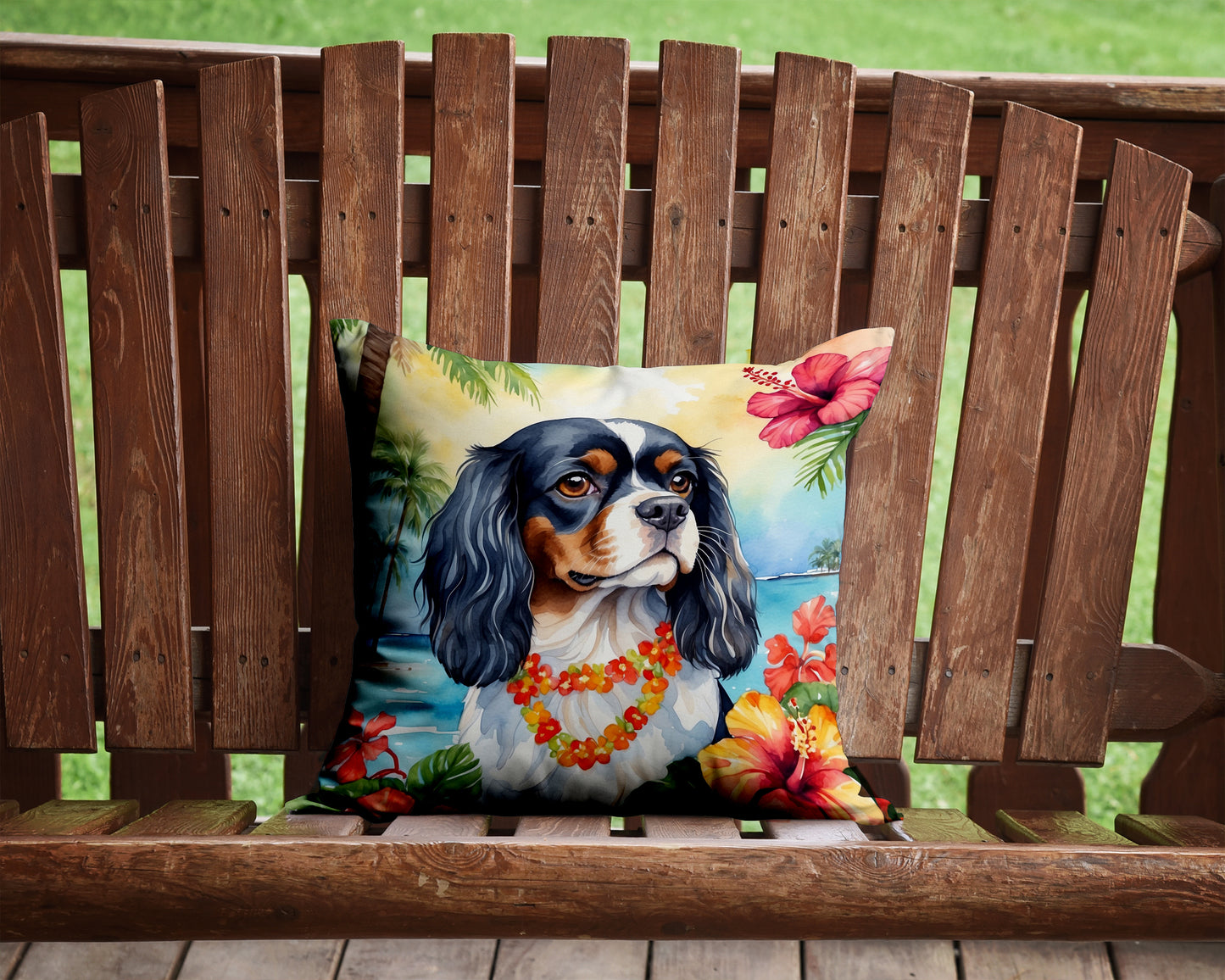 Cavalier Spaniel Luau Throw Pillow