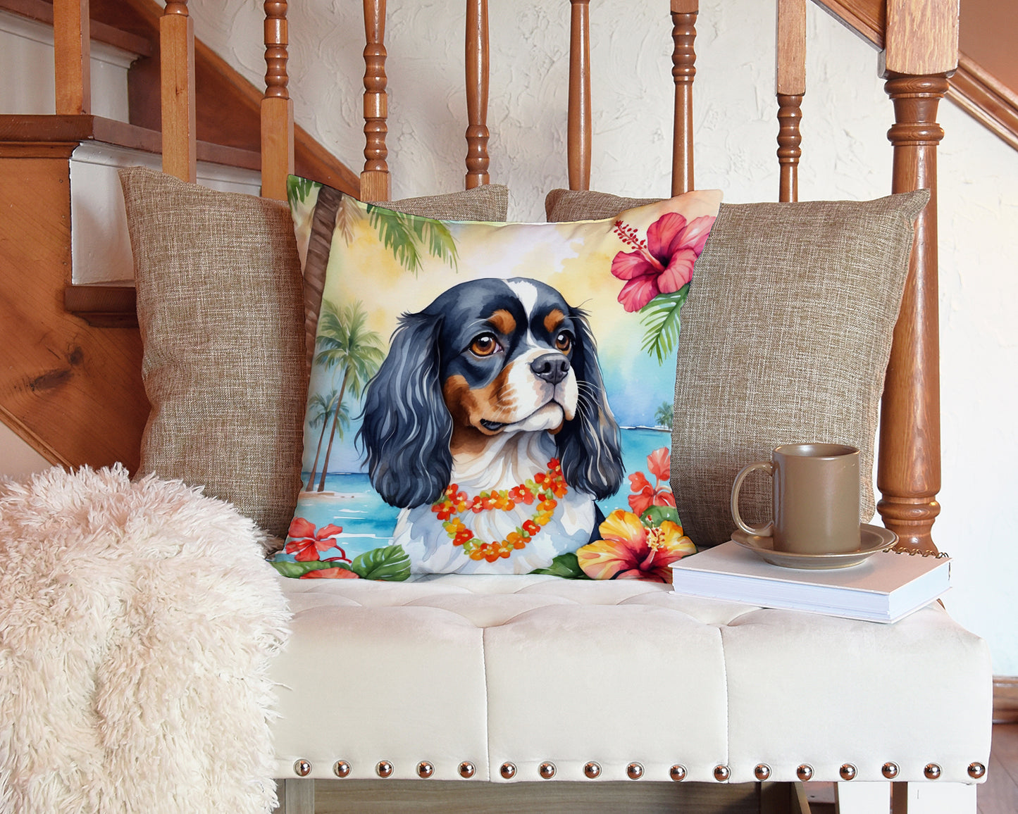 Cavalier Spaniel Luau Throw Pillow