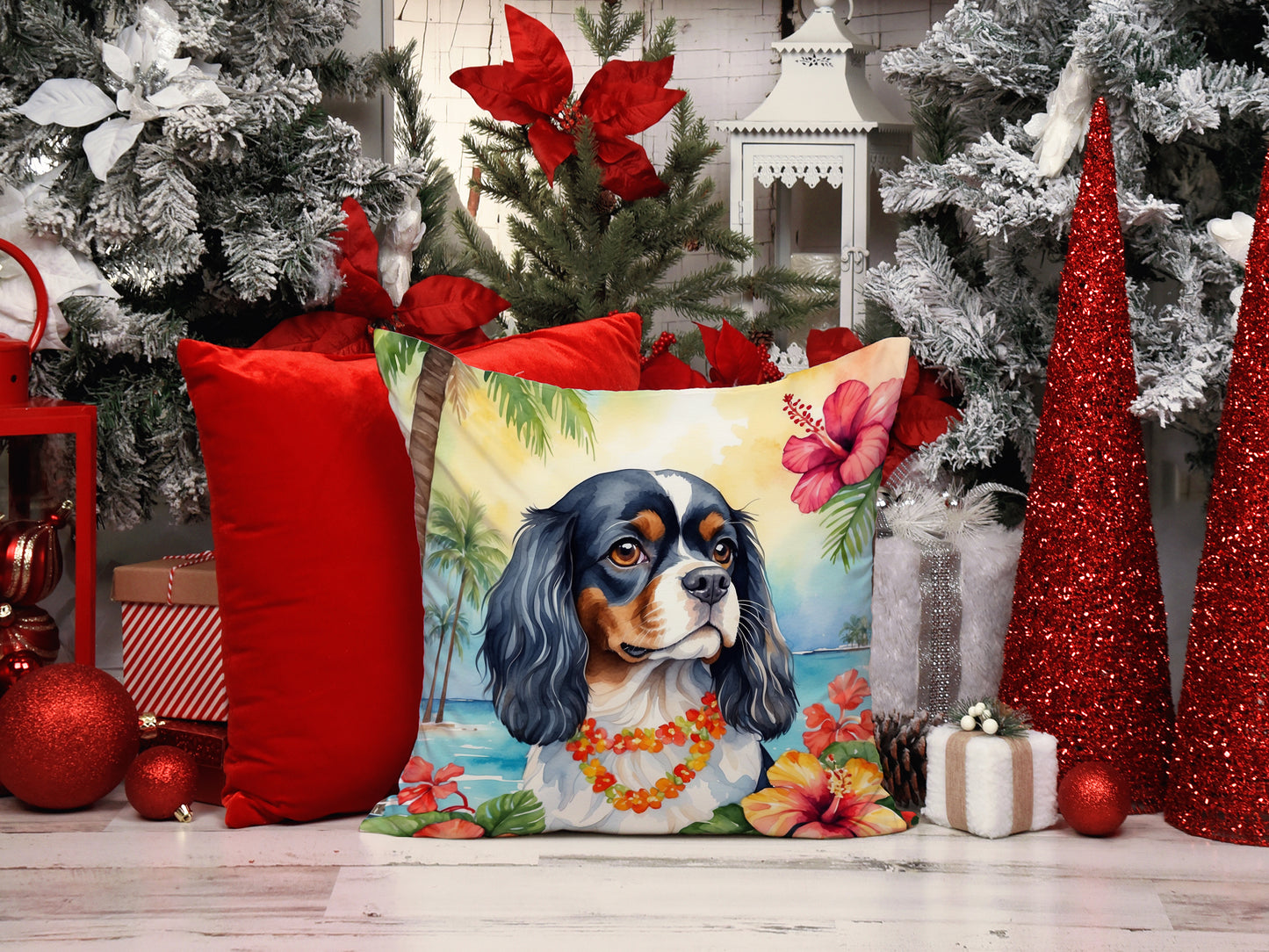 Cavalier Spaniel Luau Throw Pillow