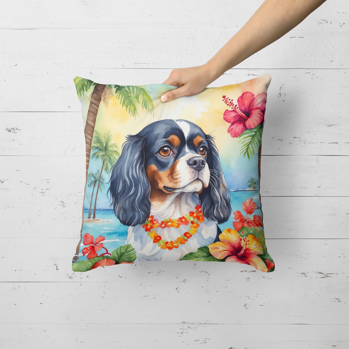 Cavalier Spaniel Luau Throw Pillow