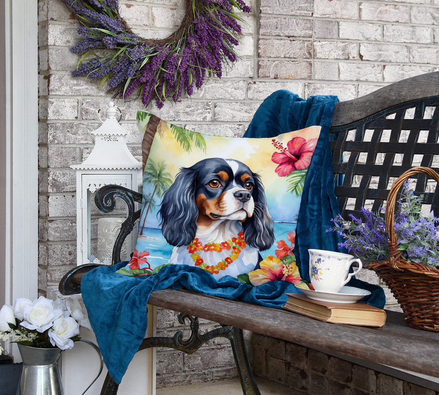 Cavalier Spaniel Luau Throw Pillow