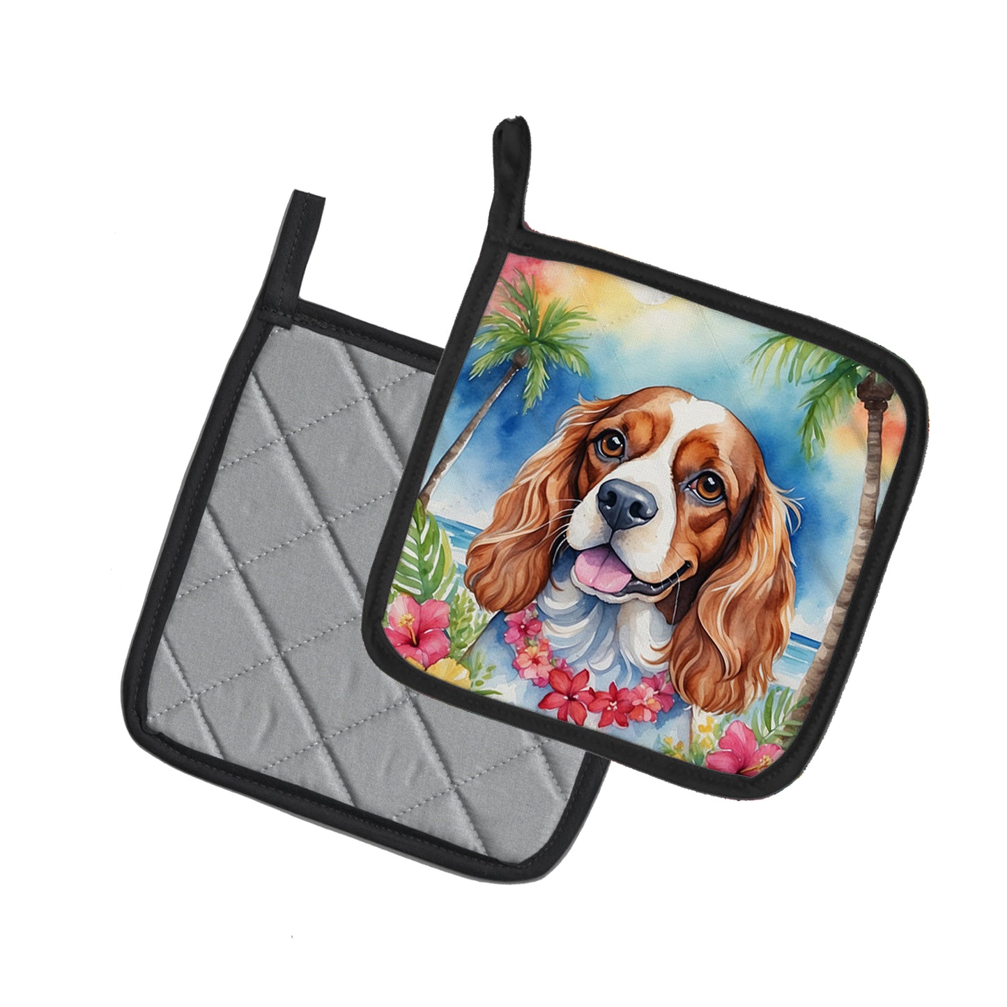 Cavalier Spaniel Luau Pair of Pot Holders