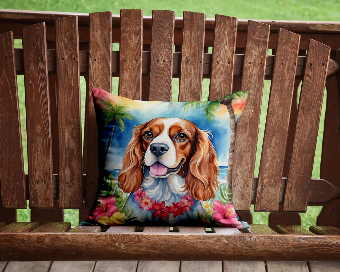 Cavalier Spaniel Luau Throw Pillow