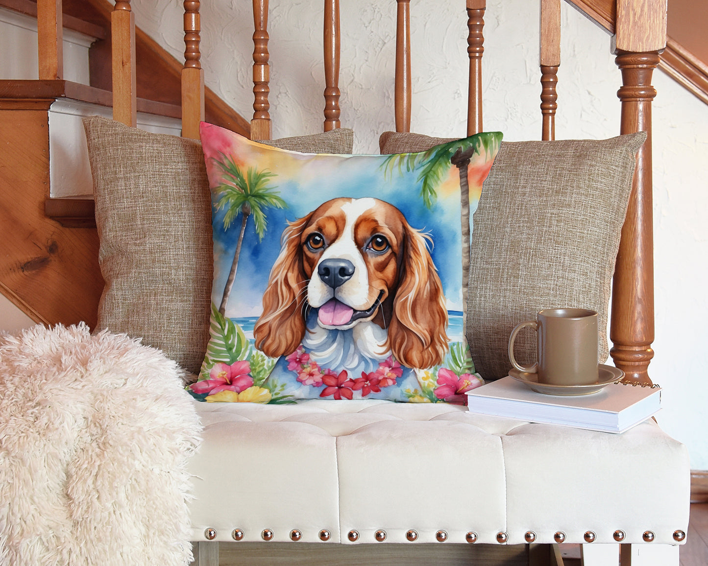 Cavalier Spaniel Luau Throw Pillow