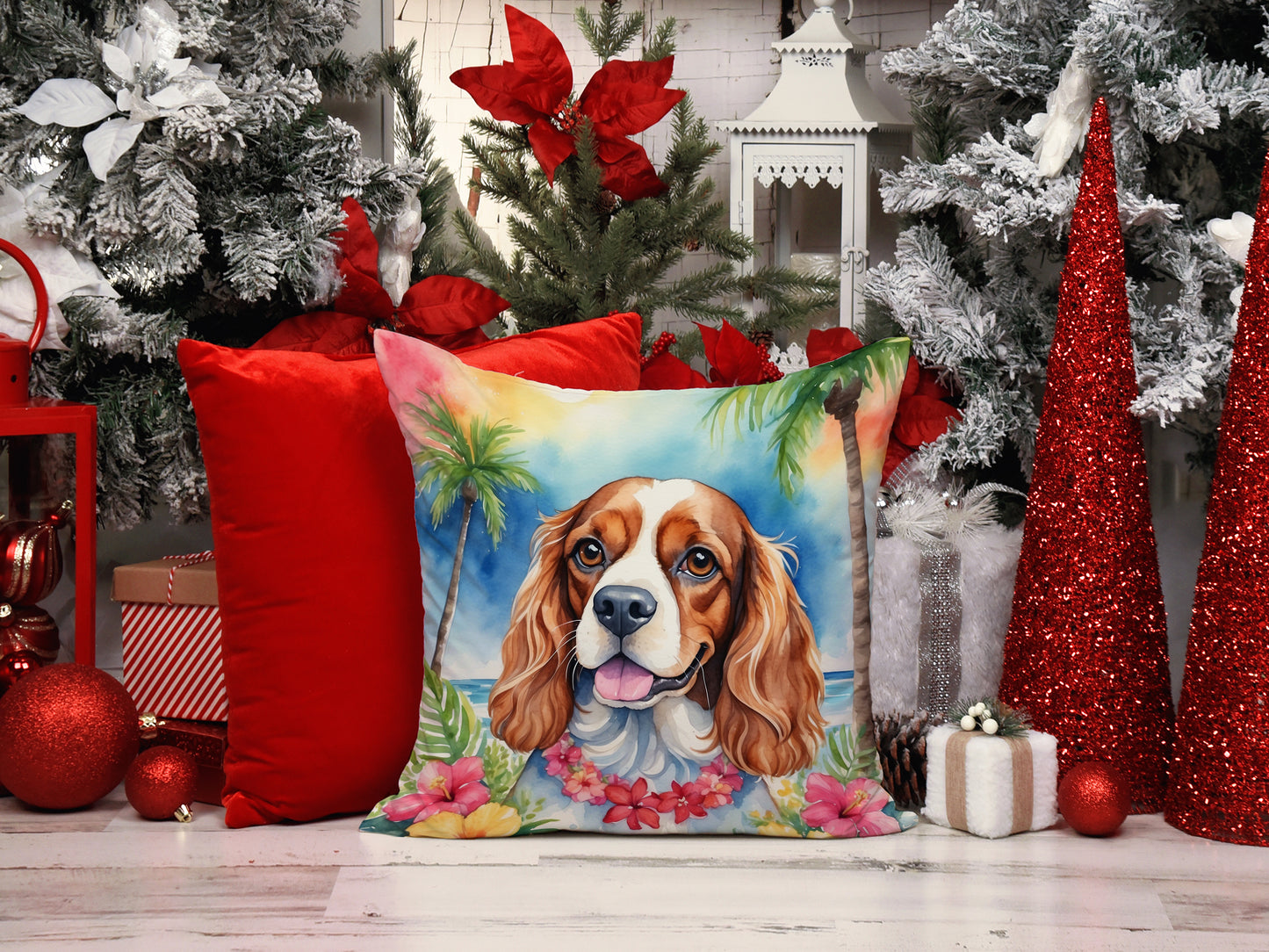 Cavalier Spaniel Luau Throw Pillow