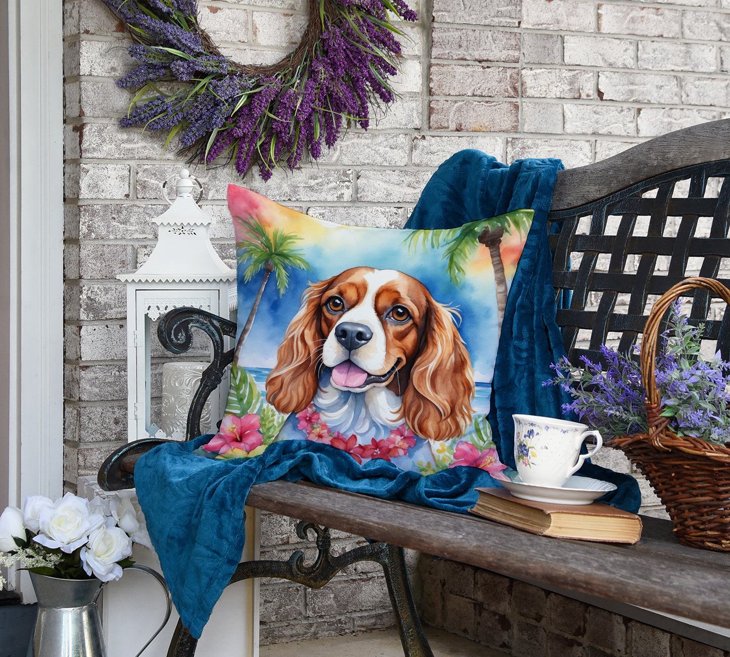 Cavalier Spaniel Luau Throw Pillow