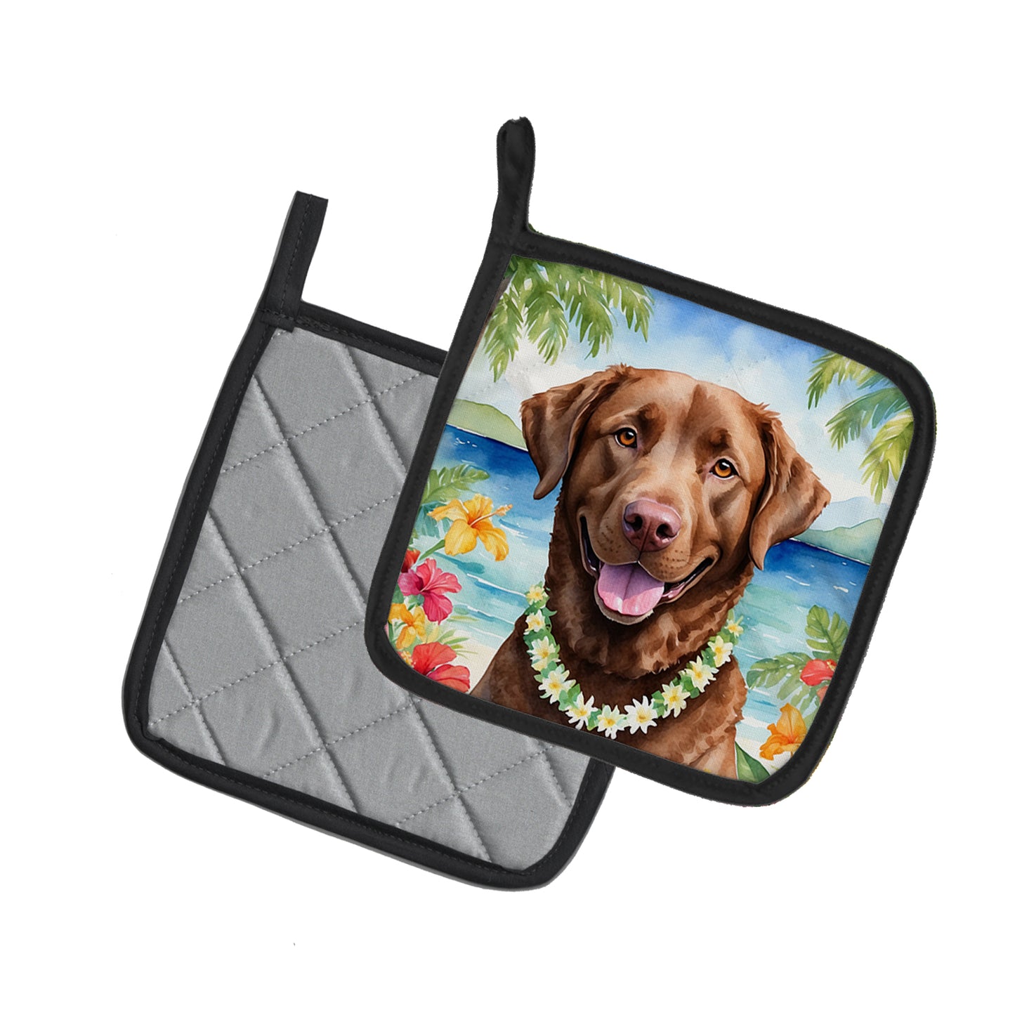 Chesapeake Bay Retriever Luau Pair of Pot Holders