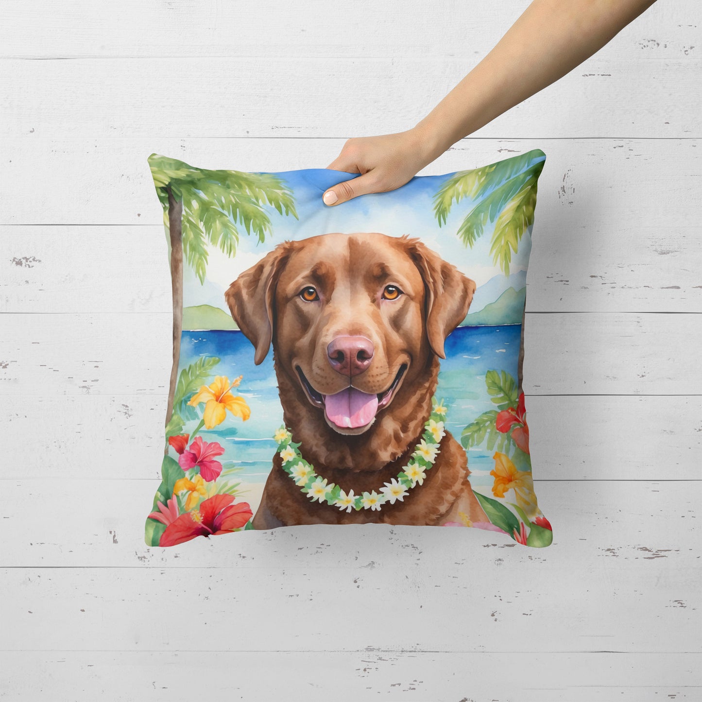 Chesapeake Bay Retriever Luau Throw Pillow