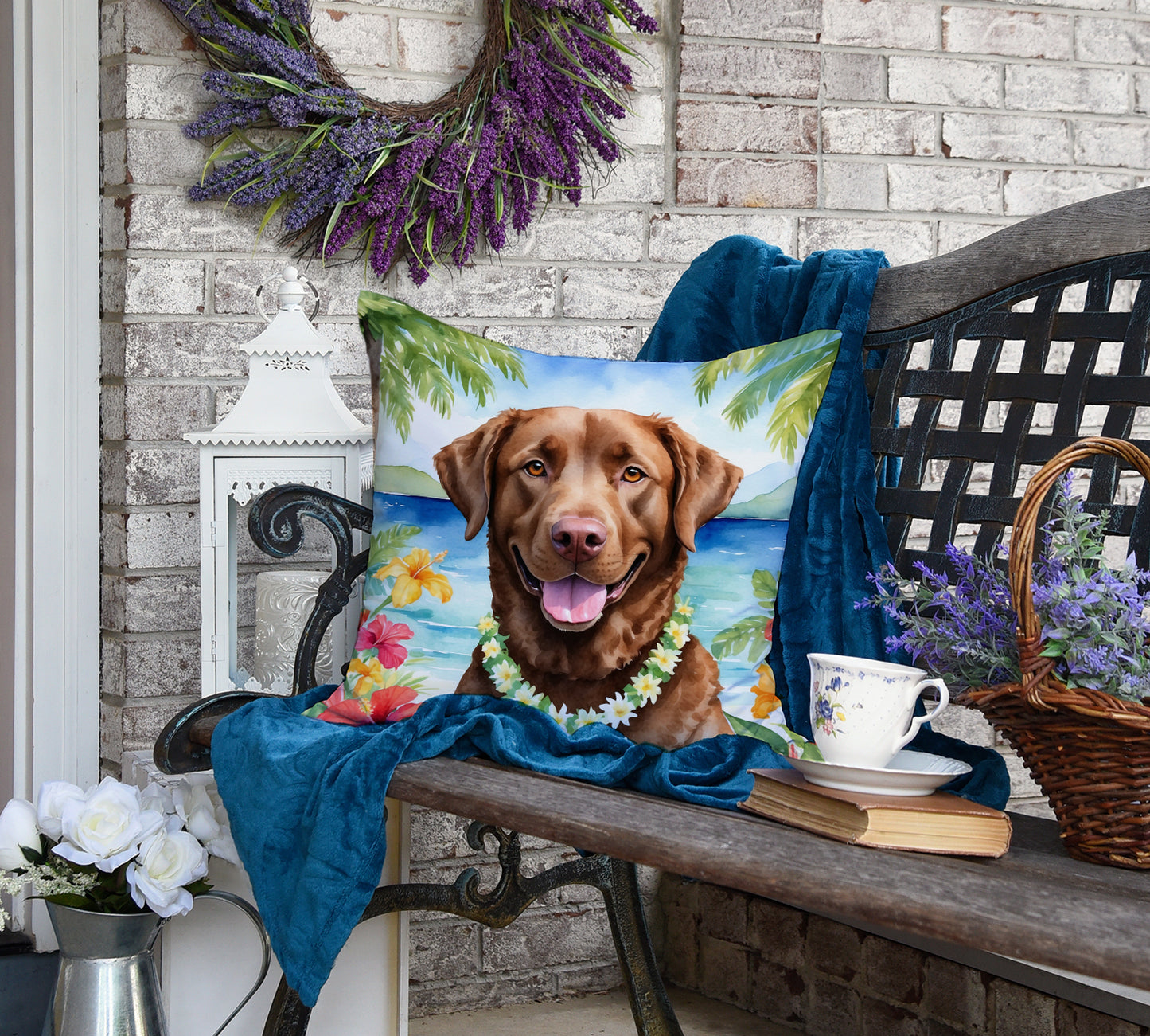 Chesapeake Bay Retriever Luau Throw Pillow