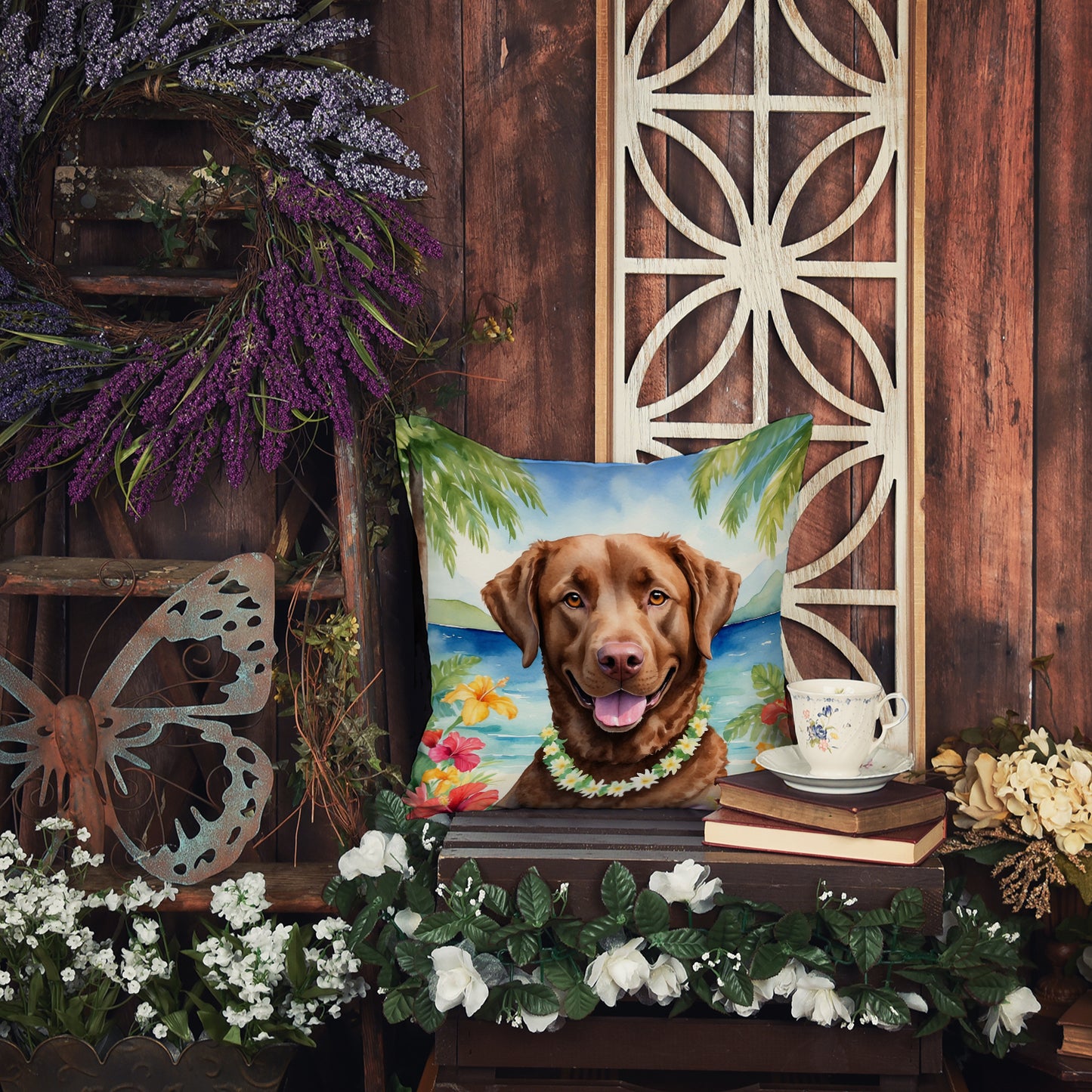 Chesapeake Bay Retriever Luau Throw Pillow