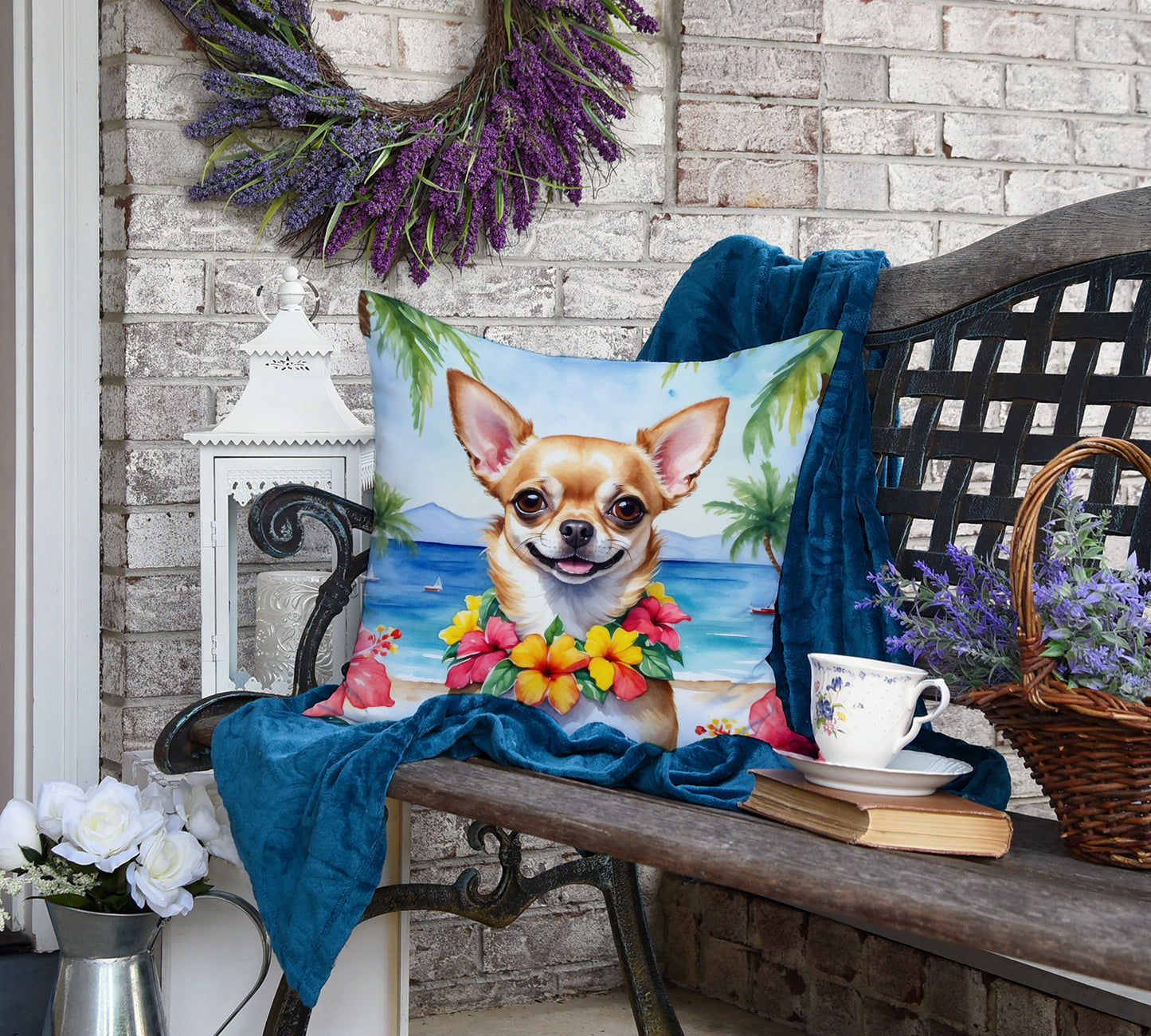 Chihuahua Luau Throw Pillow