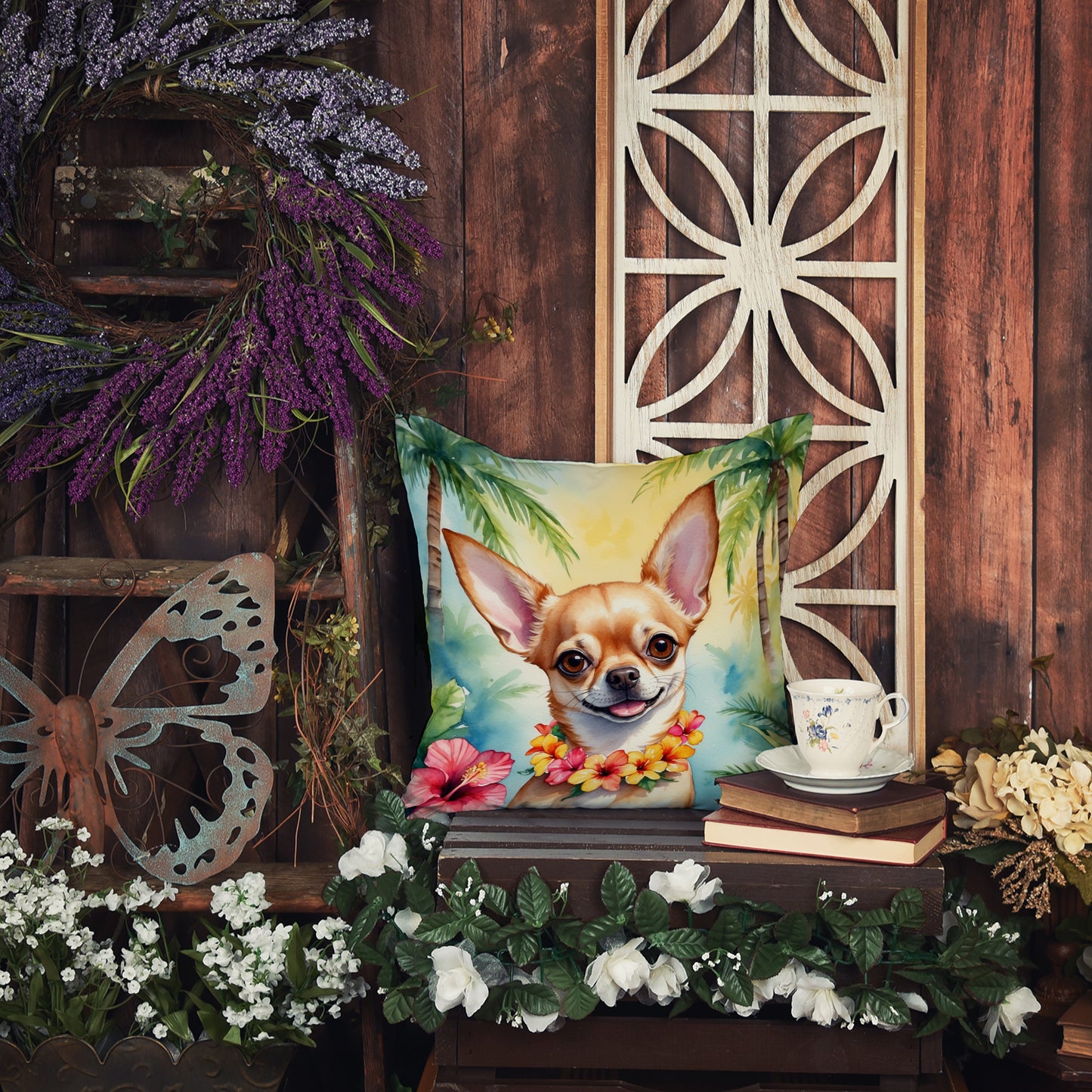 Chihuahua Luau Throw Pillow