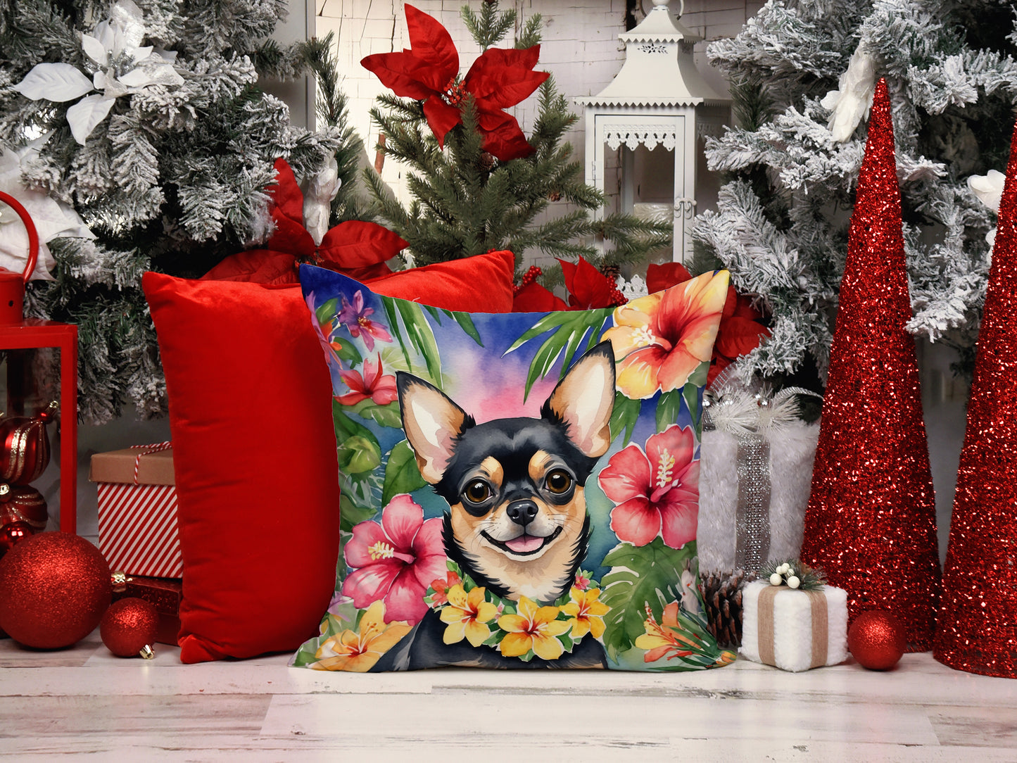 Chihuahua Luau Throw Pillow