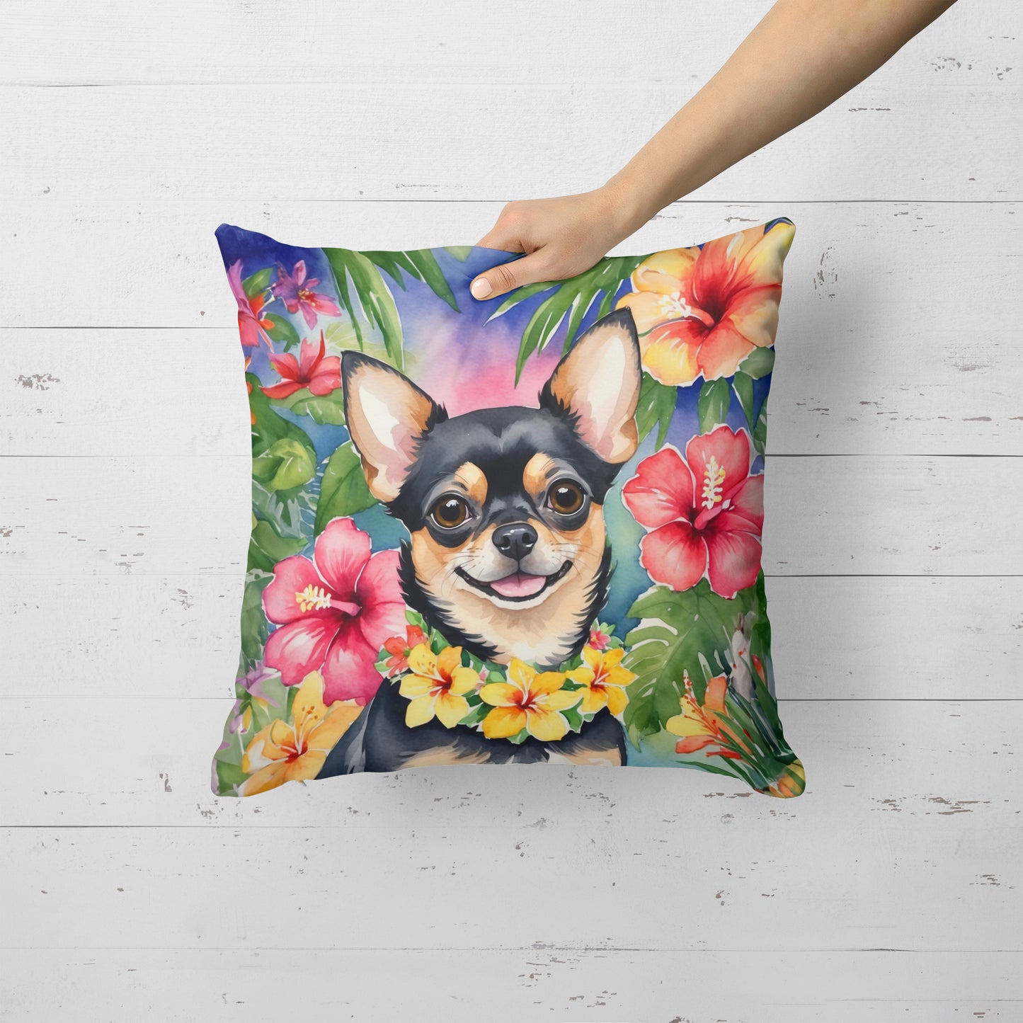 Chihuahua Luau Throw Pillow