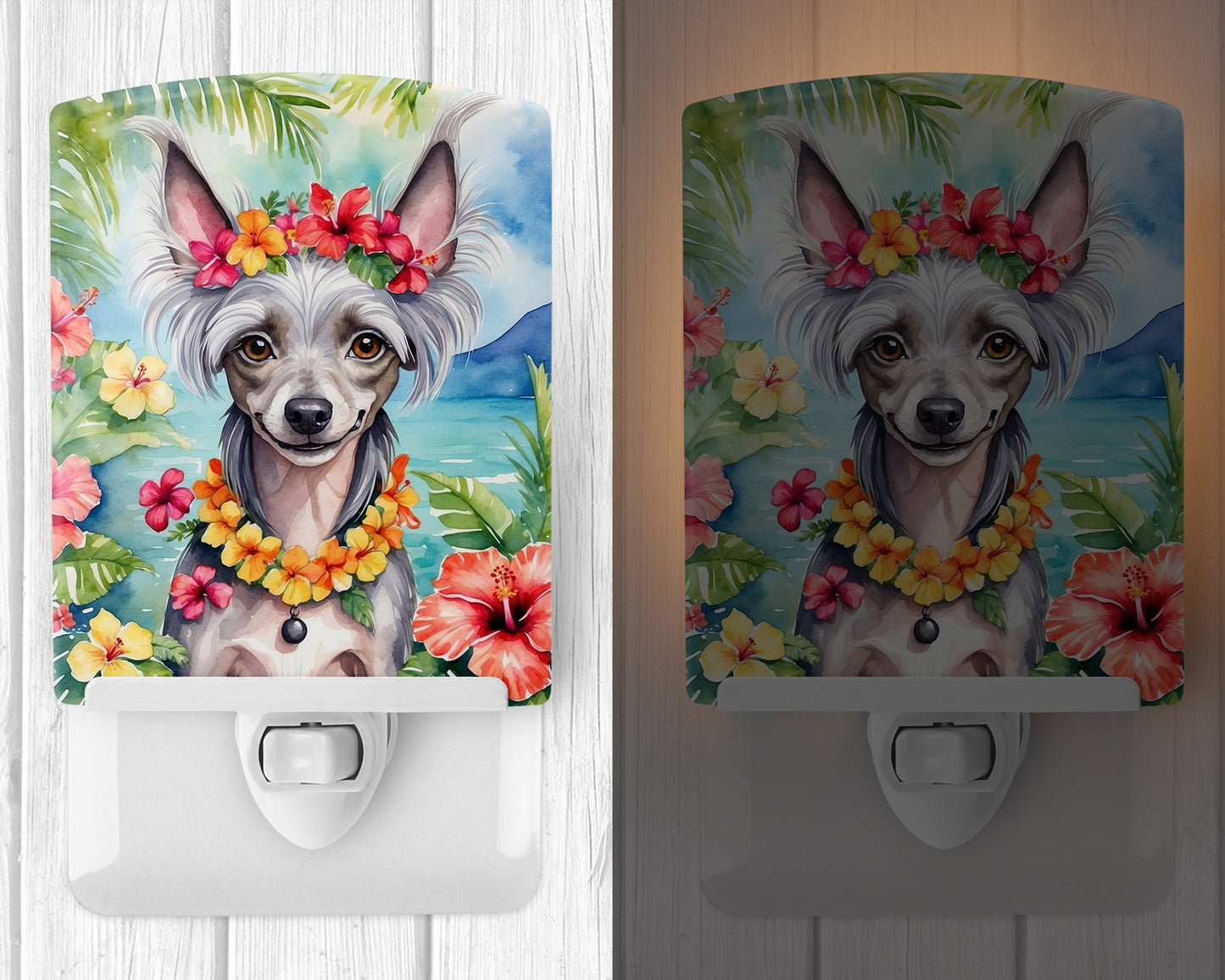 Chinese Crested Luau Ceramic Night Light