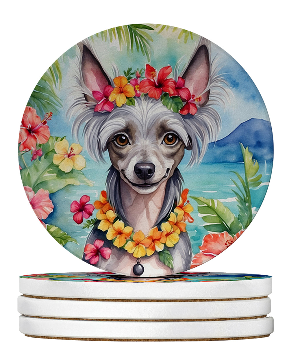 Buy this Chinese Crested Luau Large Sandstone Coasters Pack of 4