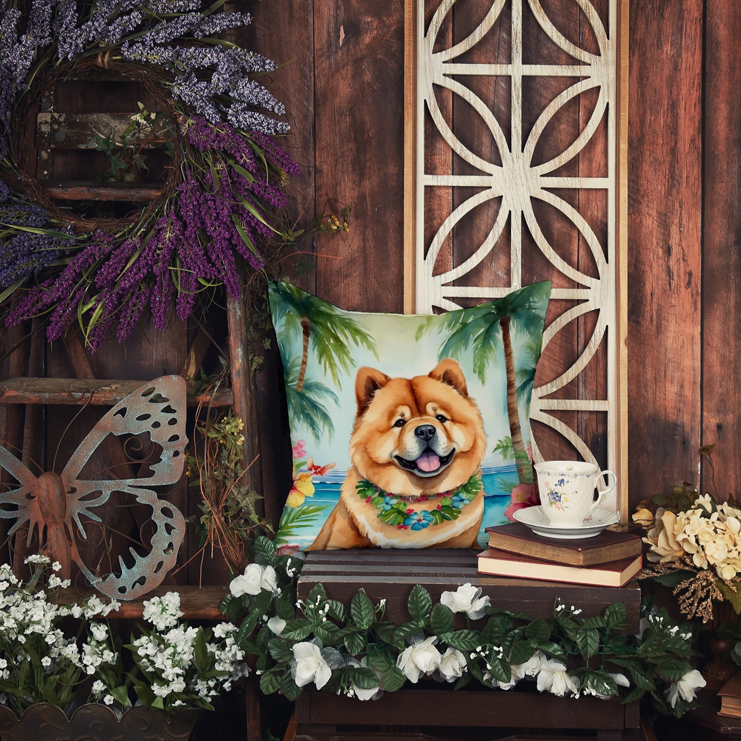 Chow Chow Luau Throw Pillow