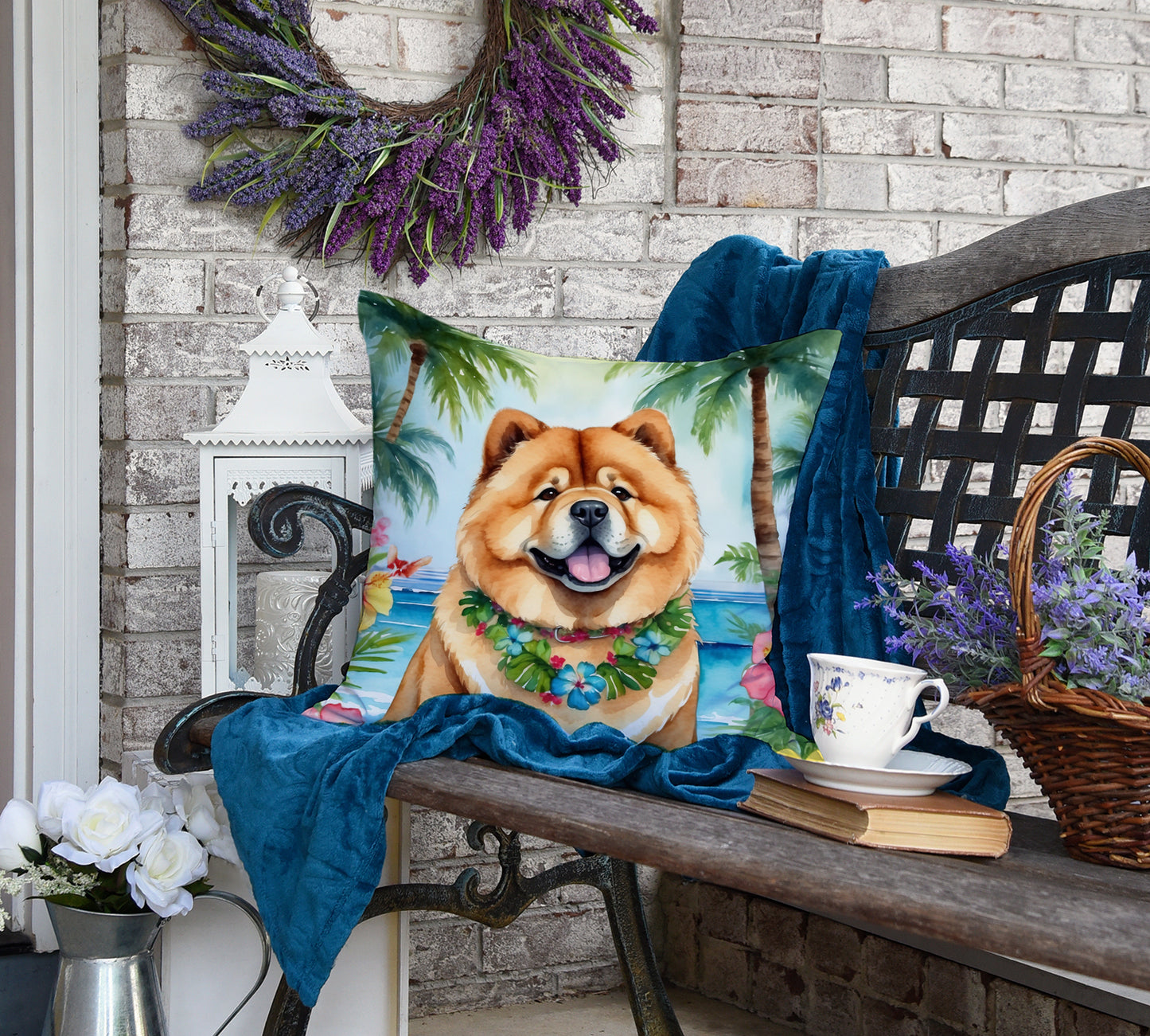 Chow Chow Luau Throw Pillow