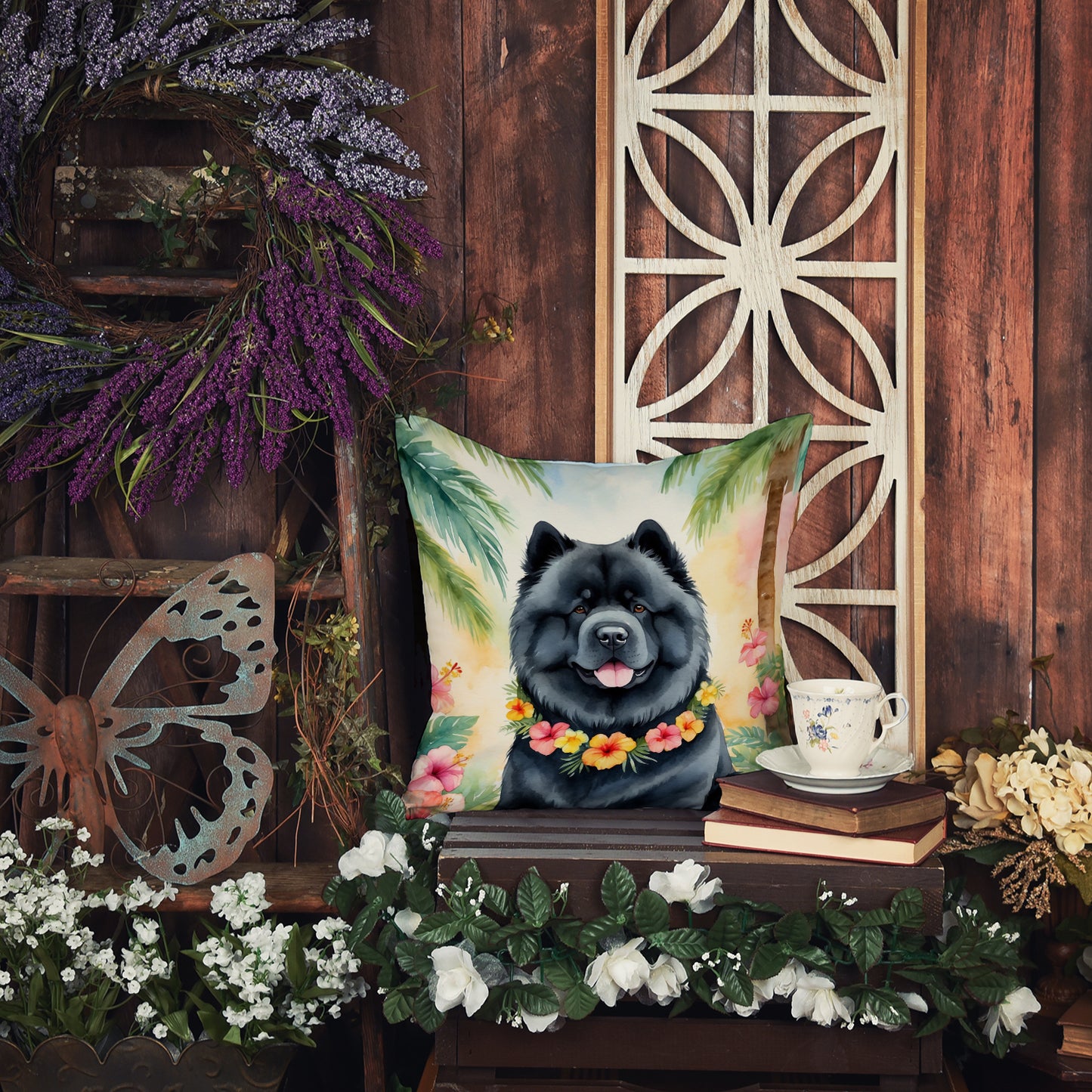 Chow Chow Luau Throw Pillow