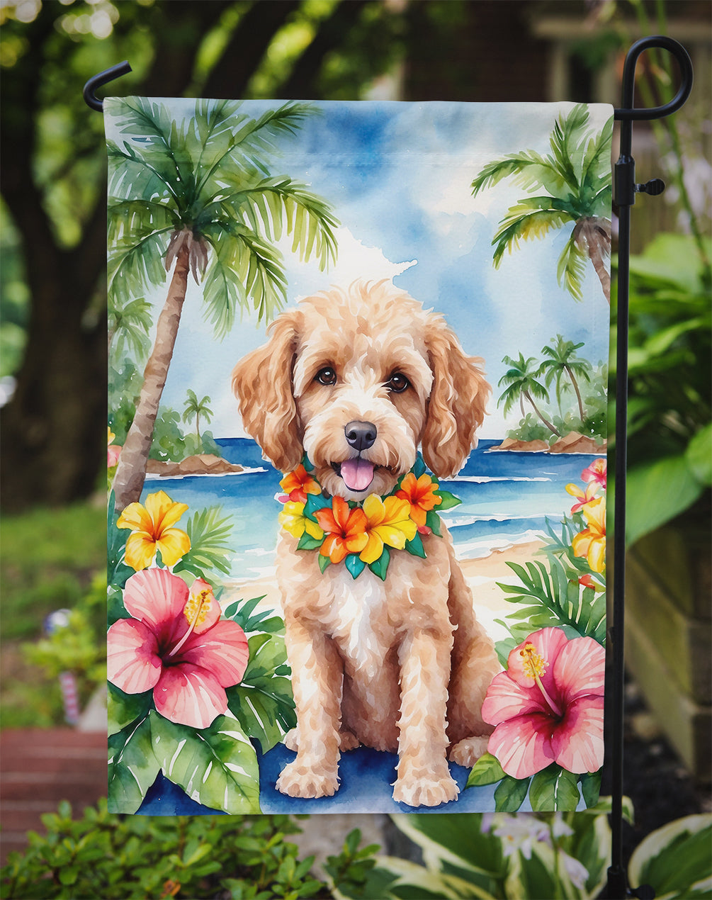 Cockapoo Luau Garden Flag