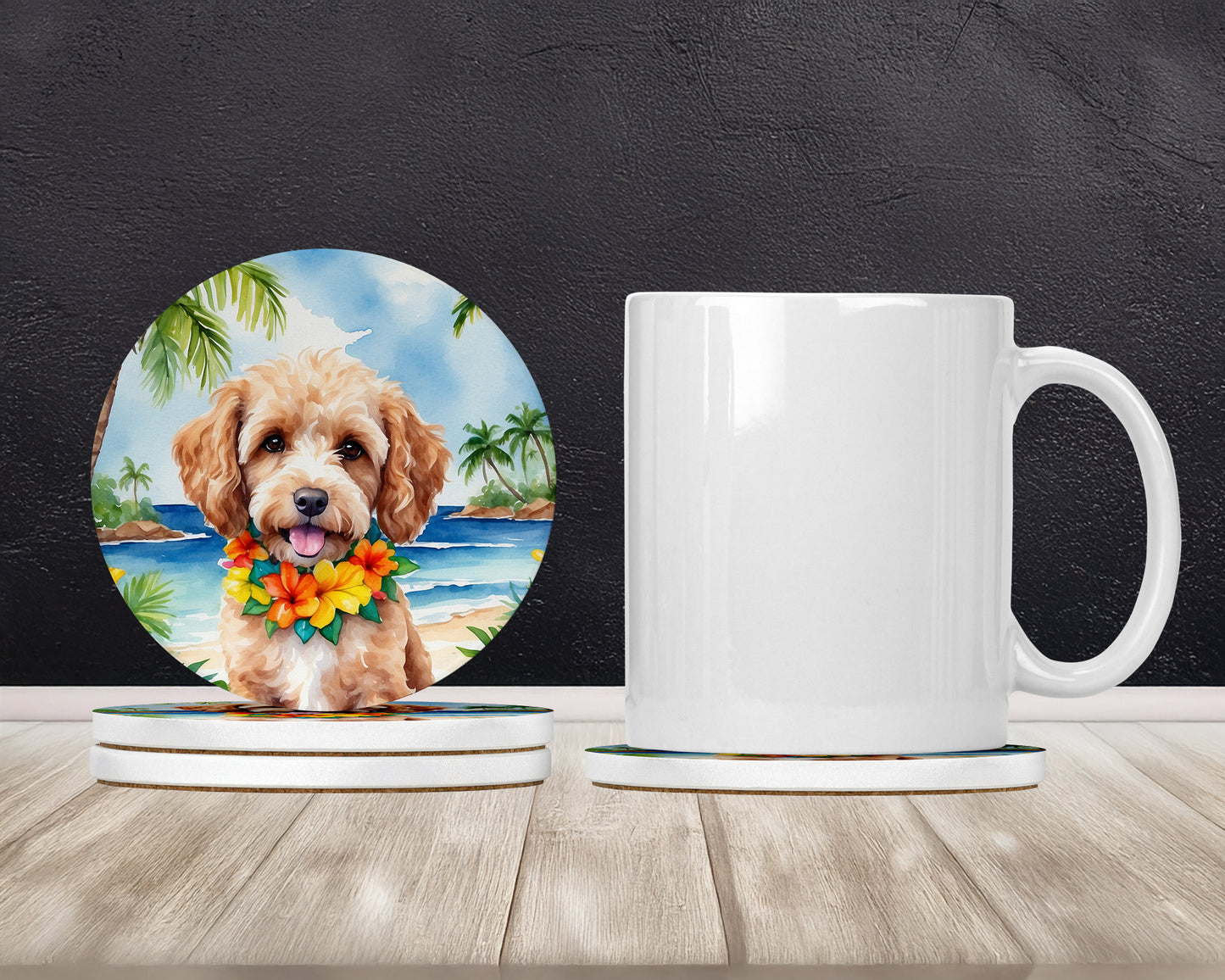 Cockapoo Luau Large Sandstone Coasters Pack of 4