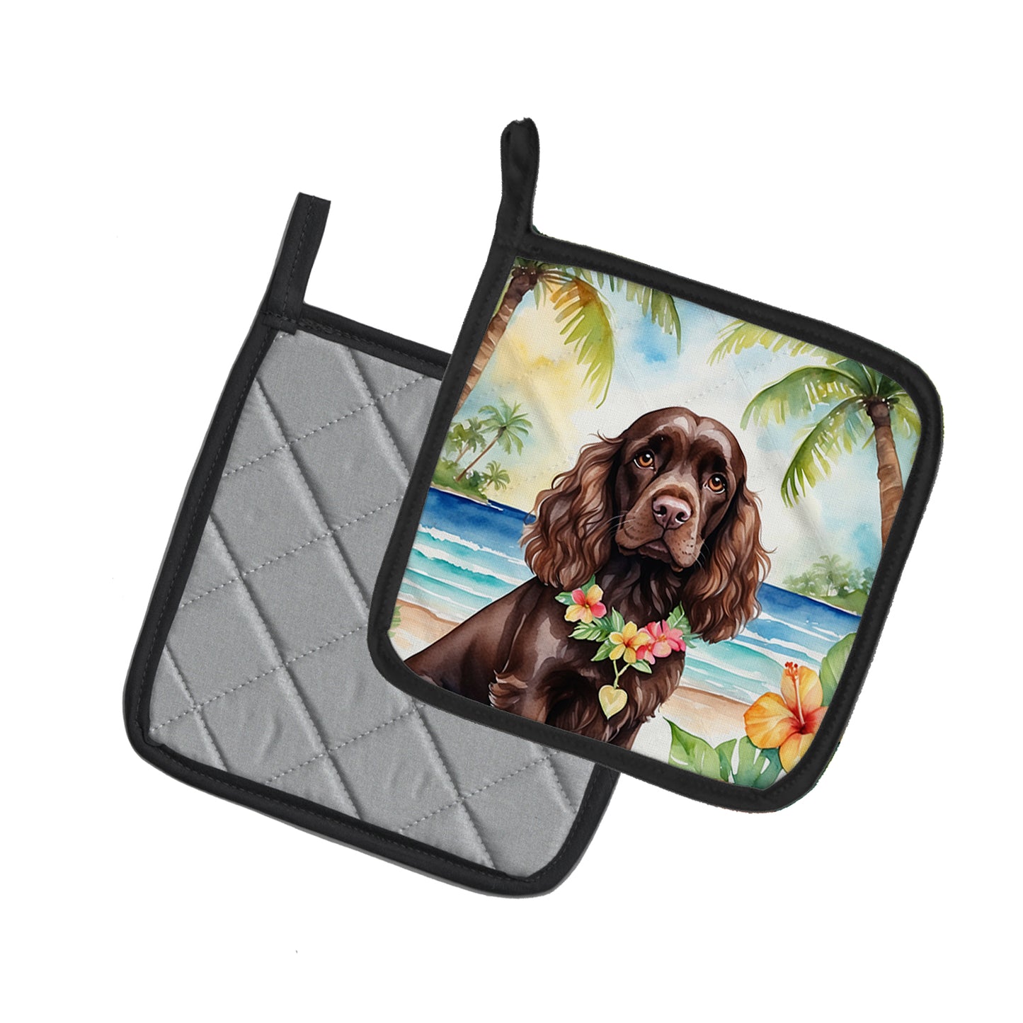 Cocker Spaniel Luau Pair of Pot Holders