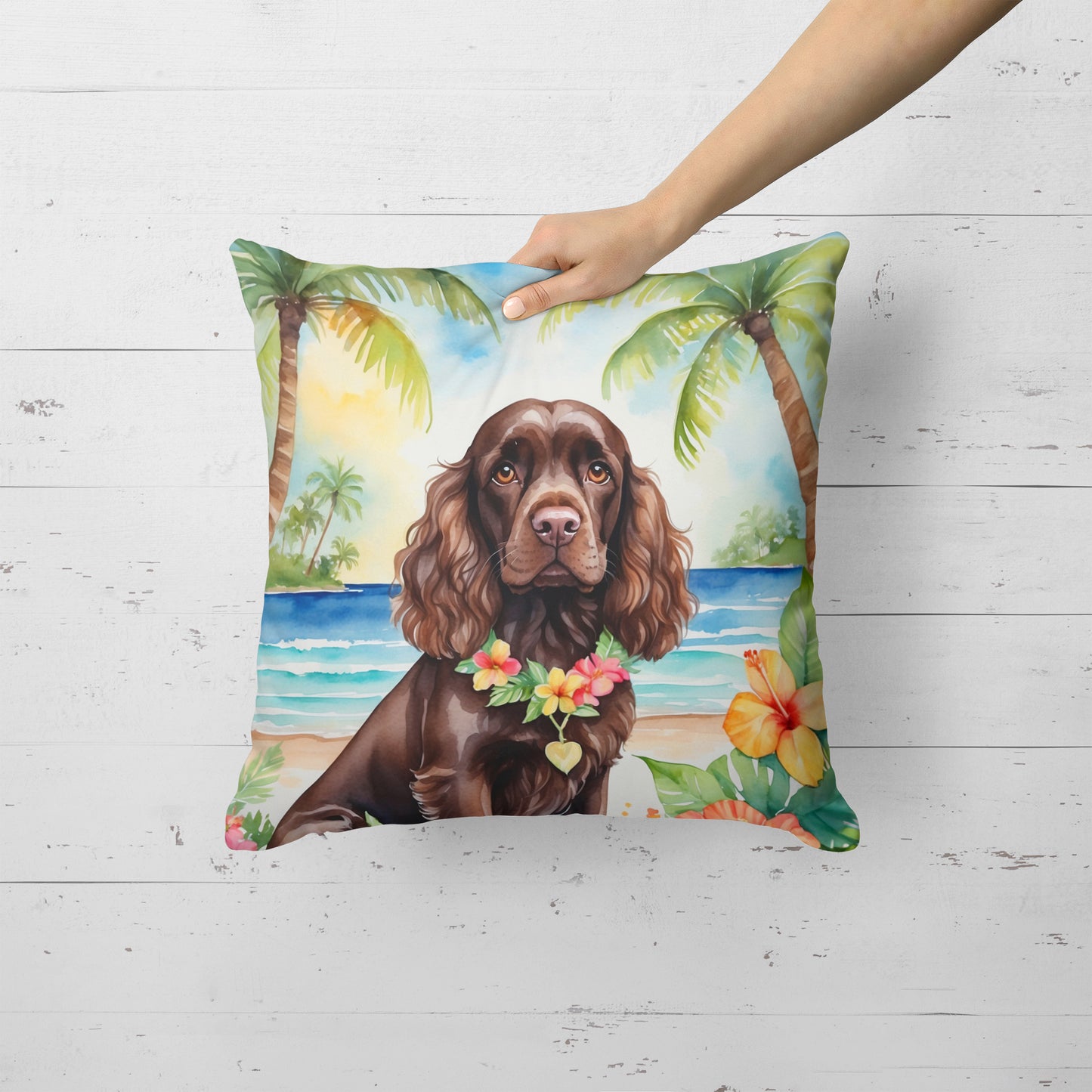 Cocker Spaniel Luau Throw Pillow